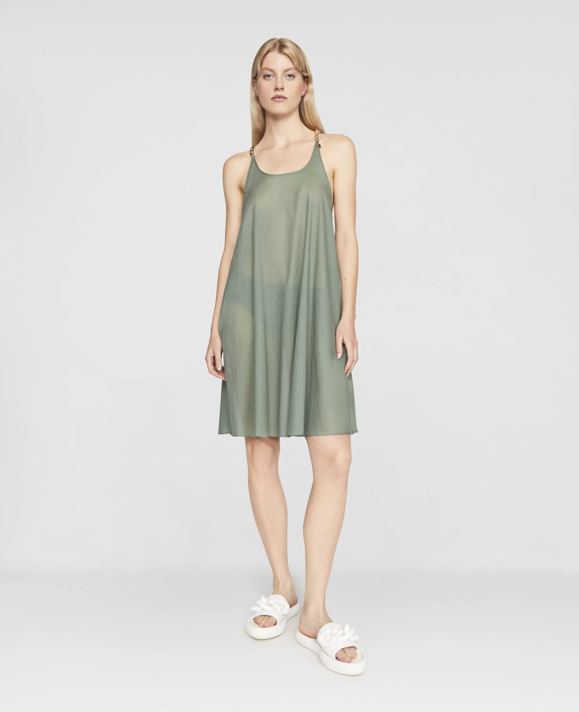Donna Stella McCartney Costumi Da Bagno>Abito Corto In Cotone Con Iconica Catena