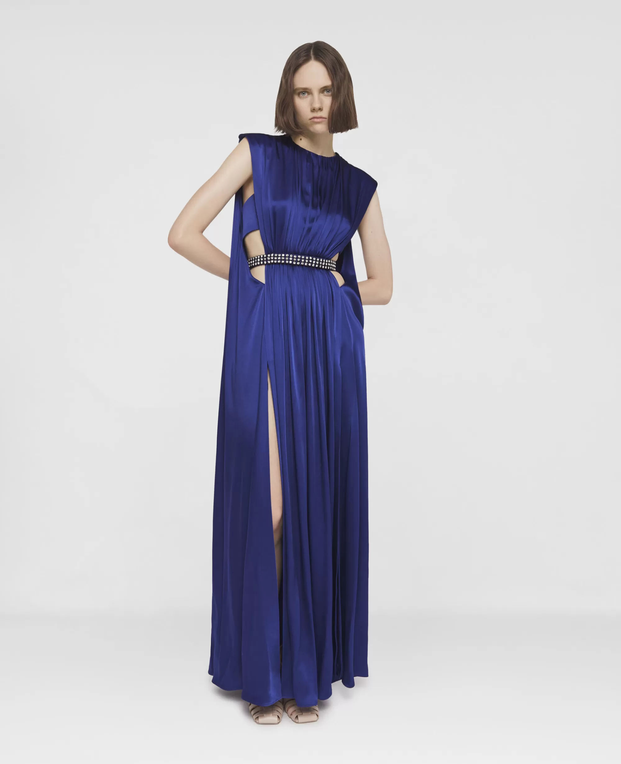 Donna Stella McCartney Abiti>Abito Da Sera In Satin Doppio Con Cintura Plissettato Sul Davanti