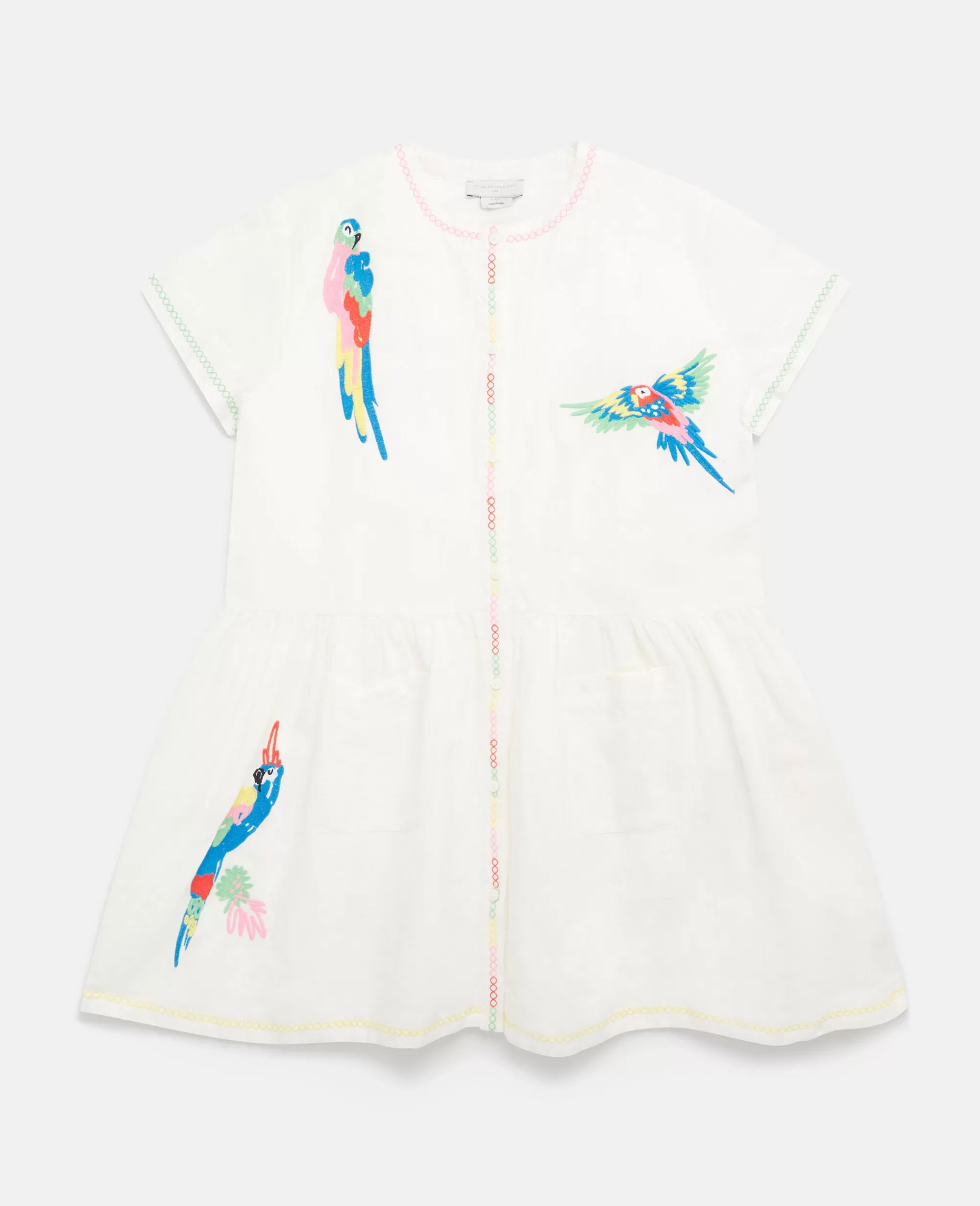 Bambini Stella McCartney Vestiti E Tutine>Abito In Lino Con Ricamo Pappagallo