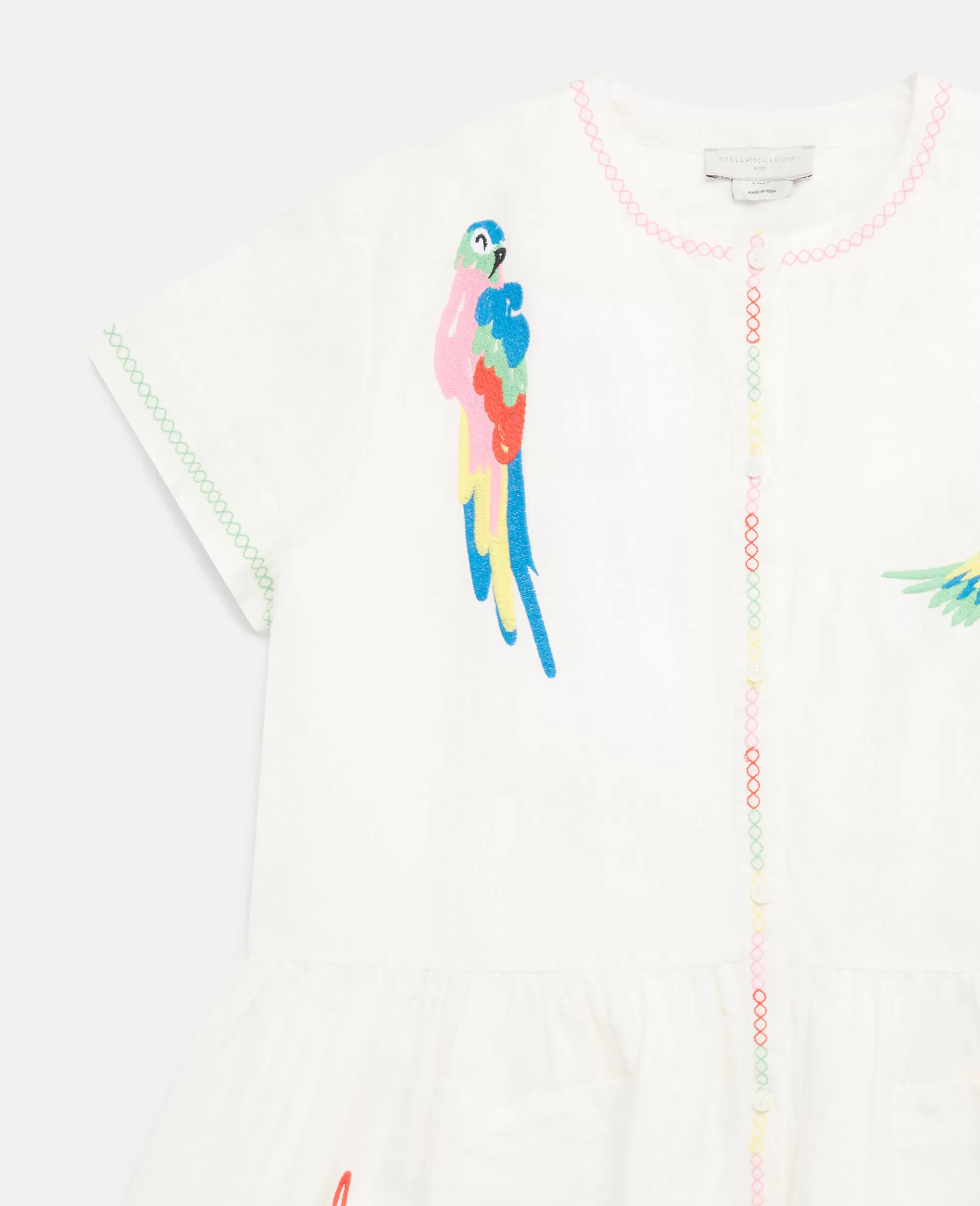 Bambini Stella McCartney Vestiti E Tutine>Abito In Lino Con Ricamo Pappagallo