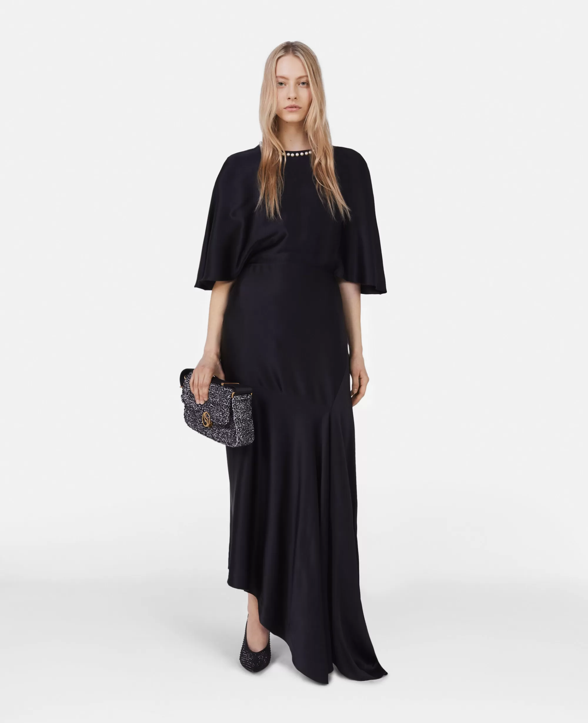 Donna Stella McCartney Abiti>Abito Midi In Satin Doppio Con Ricamo Di Perle