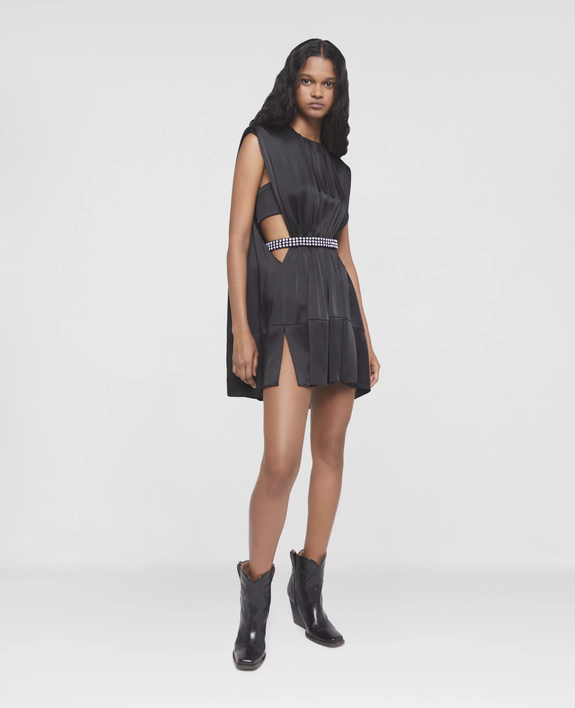 Donna Stella McCartney Abiti>Abito Mini In Satin Doppio Con Cintura Plissettato Sul Davanti
