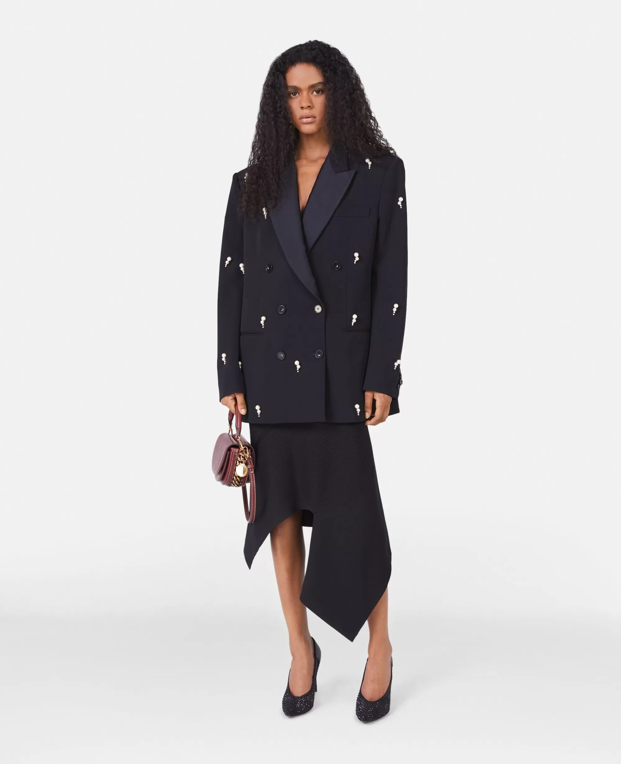 Donna Stella McCartney Giacche E Cappotti>Blazer Doppiopetto Oversize Con Perle Ricamate