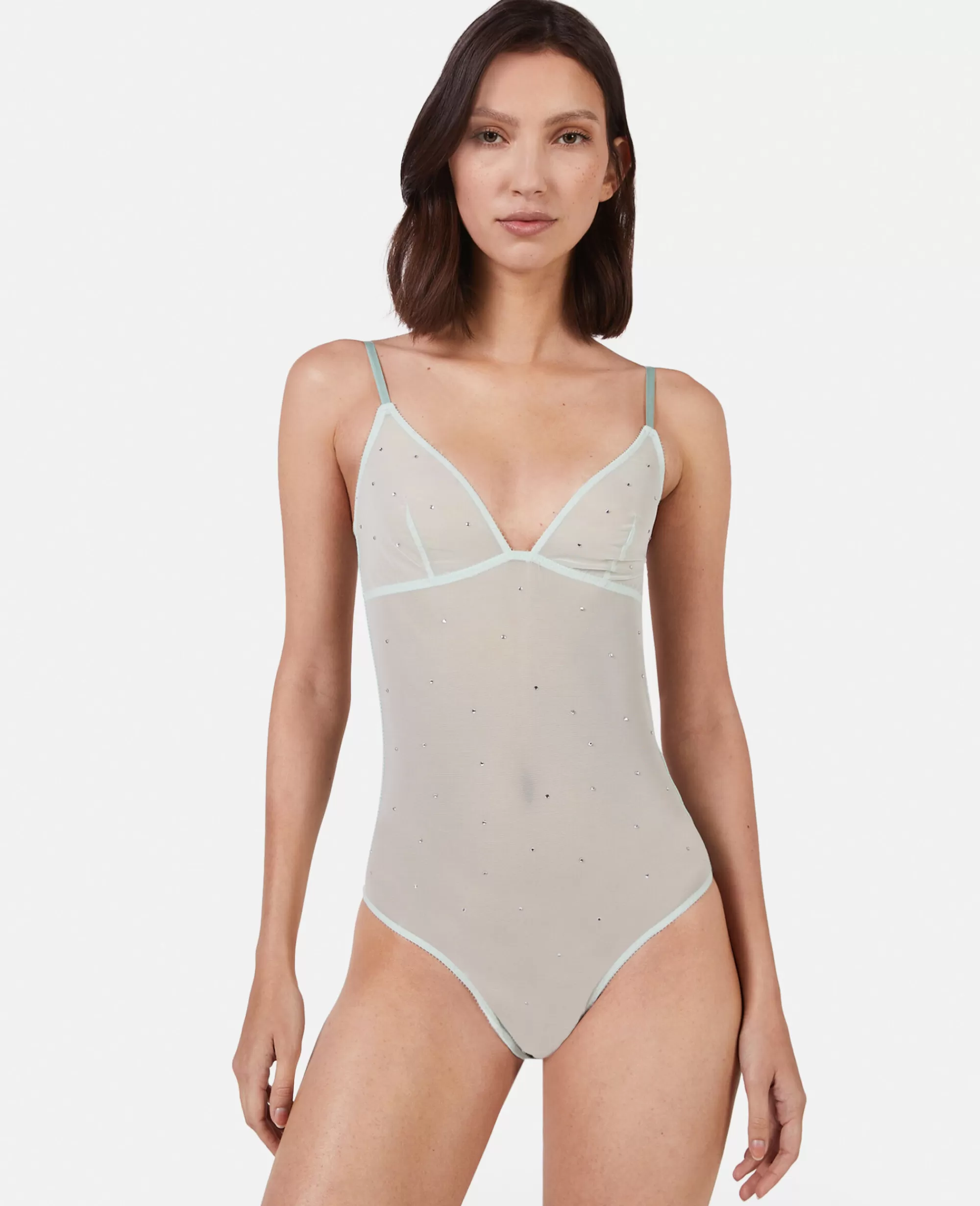 Donna Stella McCartney Lingerie E Sleepwear>Body In Rete Con Pois In Cristallo