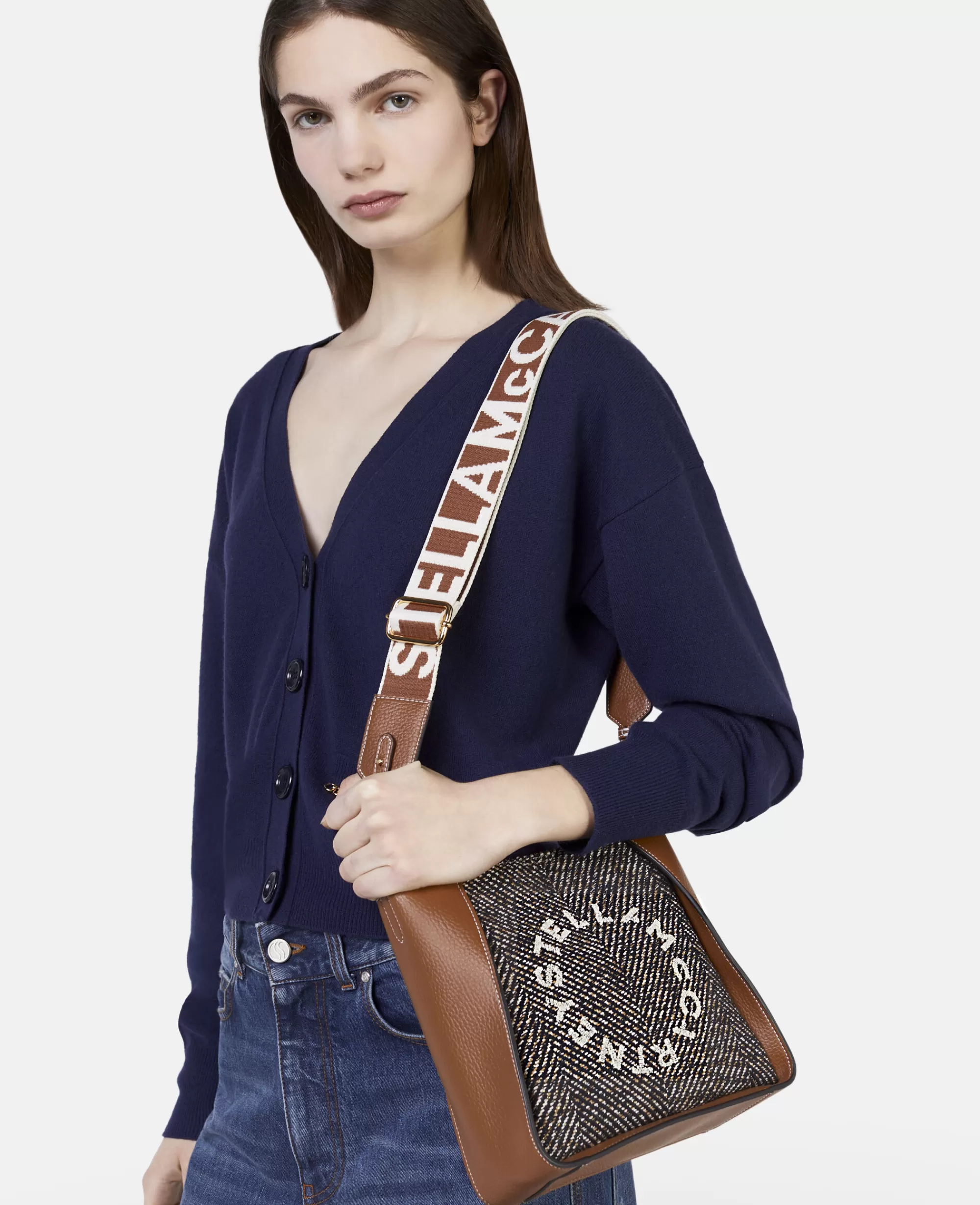 Donna Stella McCartney Stella Logo>Borsa A Spalla Con Trama A Spina Di Pesce Stella Logo