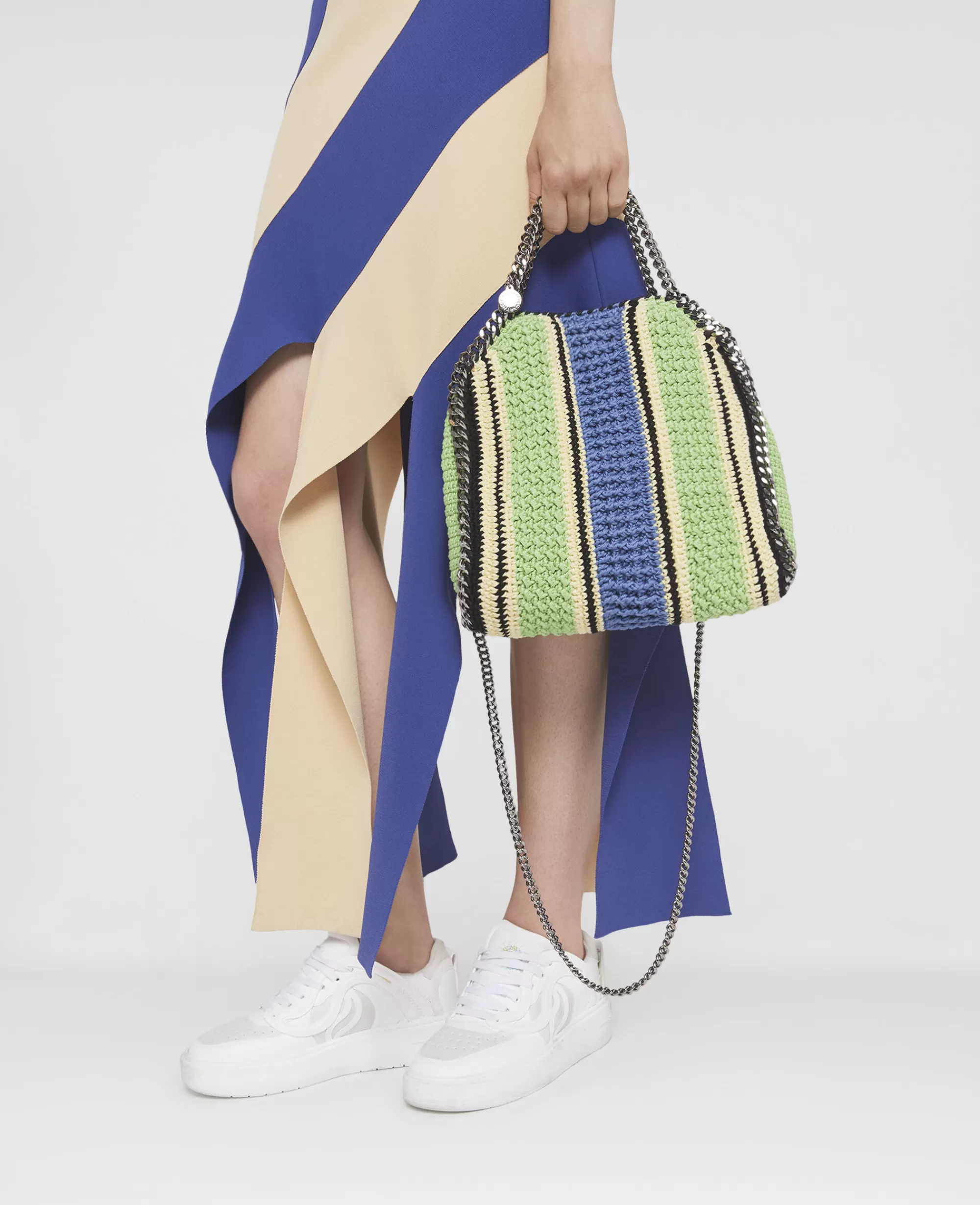 Donna Stella McCartney L'Iconica Falabella>Borsa Tote Mini Falabella In Cotone A Righe All'Uncinetto