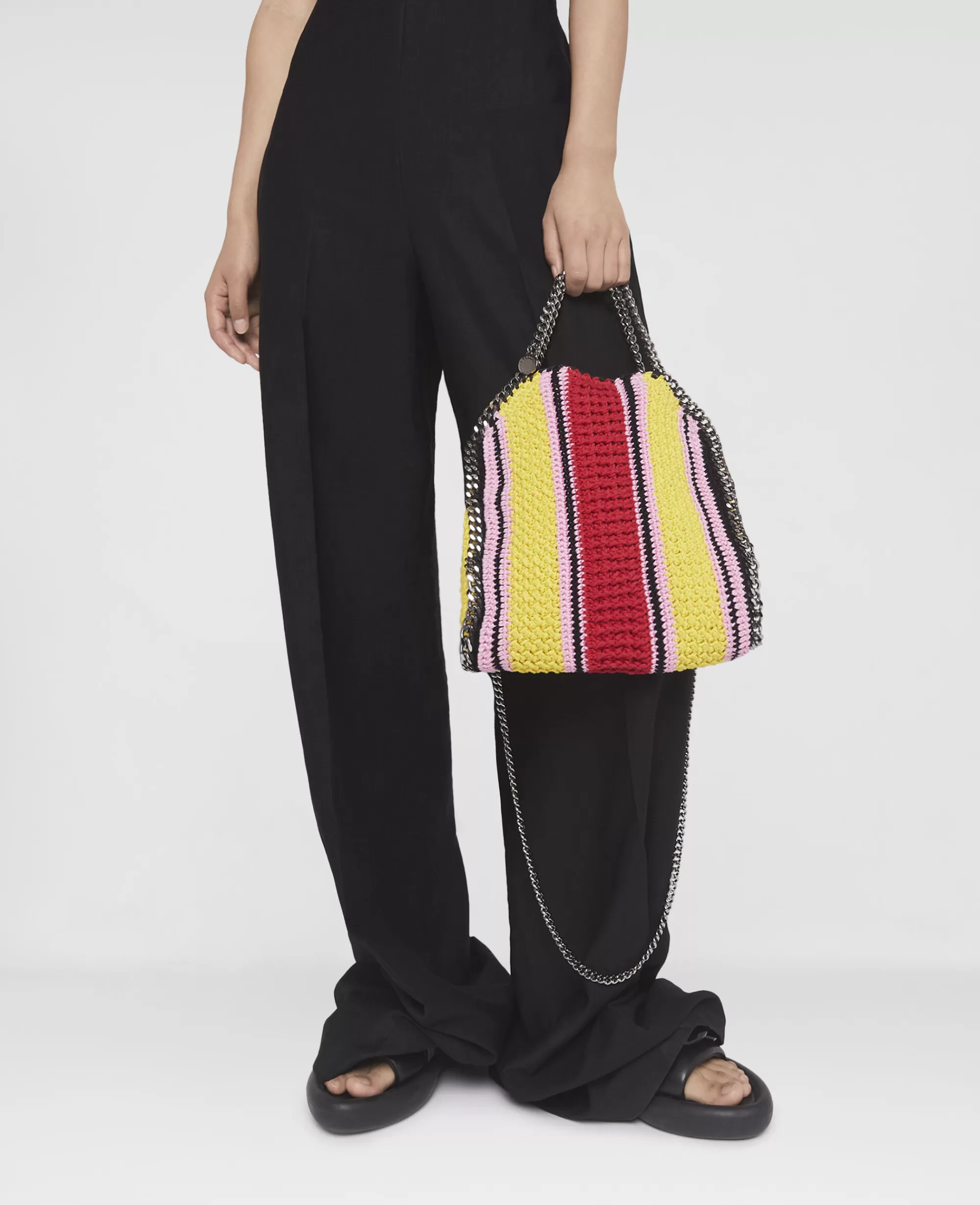 Donna Stella McCartney L'Iconica Falabella>Borsa Tote Mini Falabella In Cotone A Righe All'Uncinetto