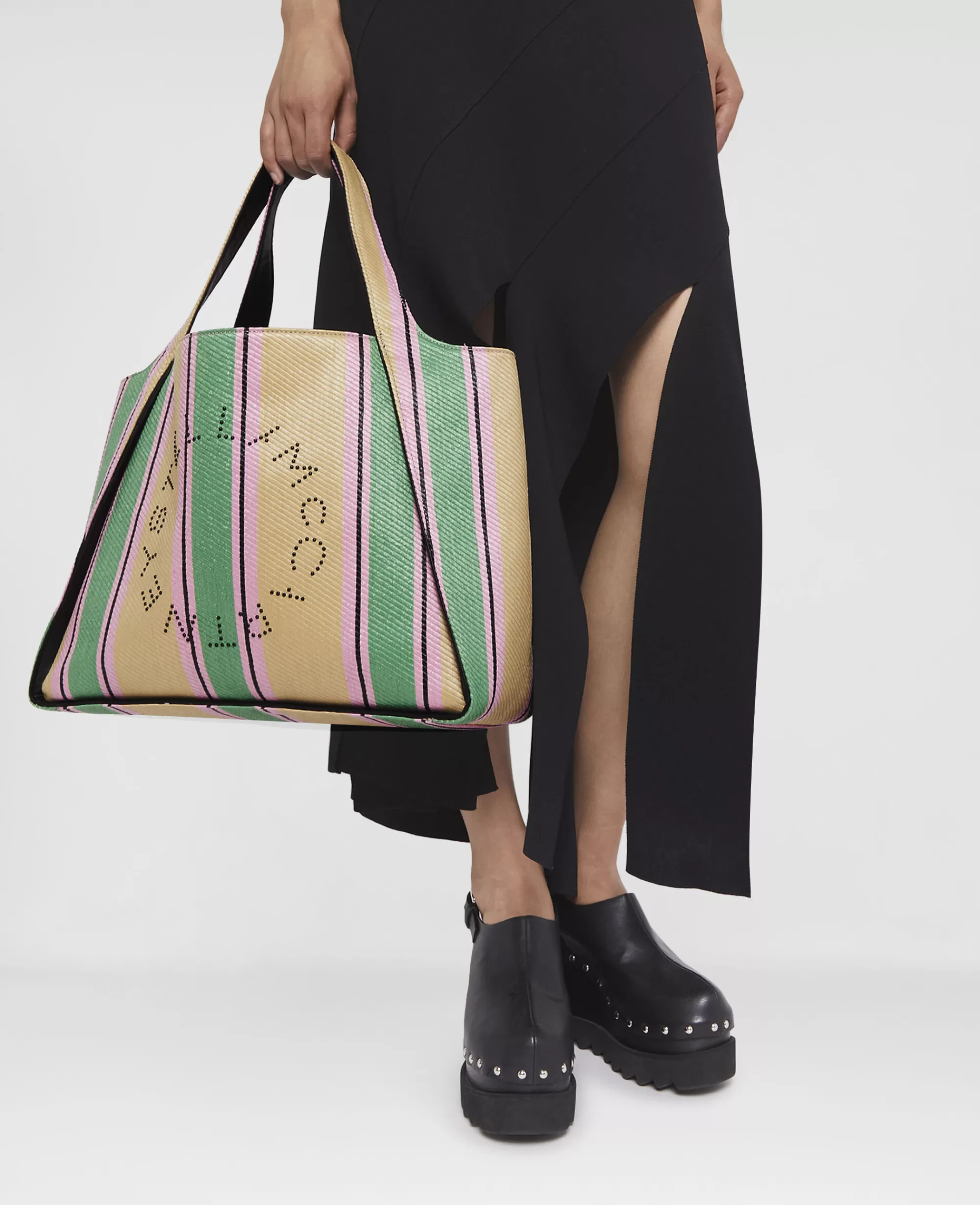 Donna Stella McCartney Stella Logo>Borsa Tote Stella Logo A Righe In Rafia