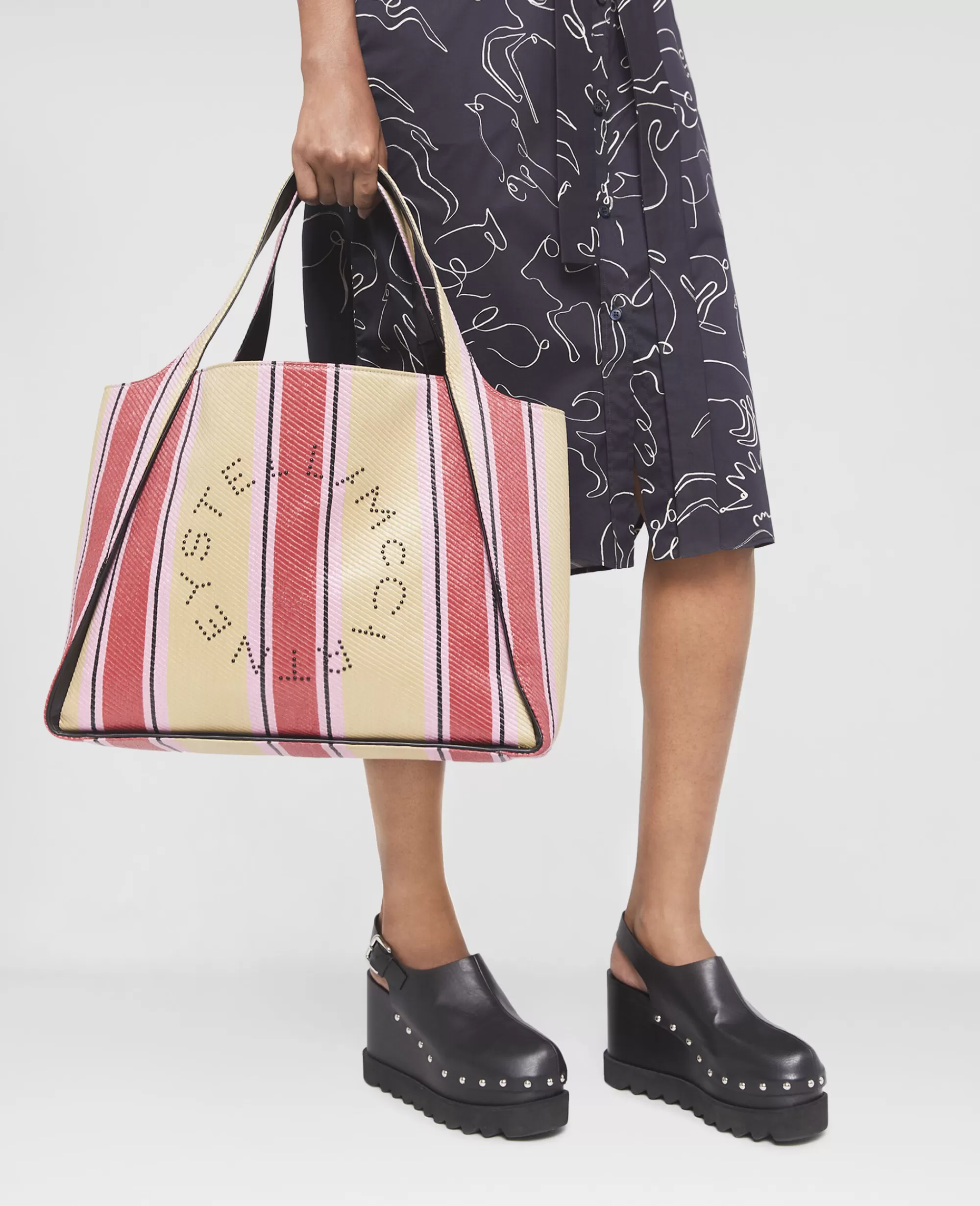 Donna Stella McCartney Stella Logo>Borsa Tote Stella Logo A Righe In Rafia