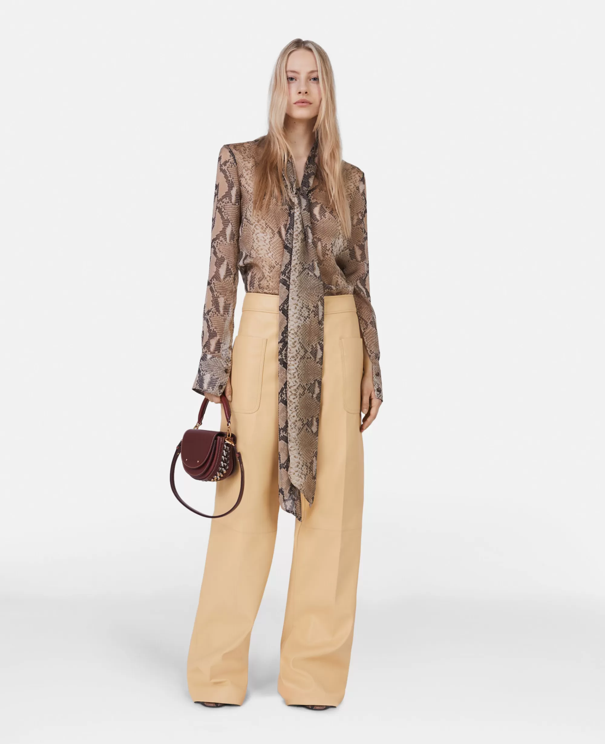 Donna Stella McCartney Camicie E Top>Camicia Con Fiocco In Chiffon Di Seta Con Stampa Pitone