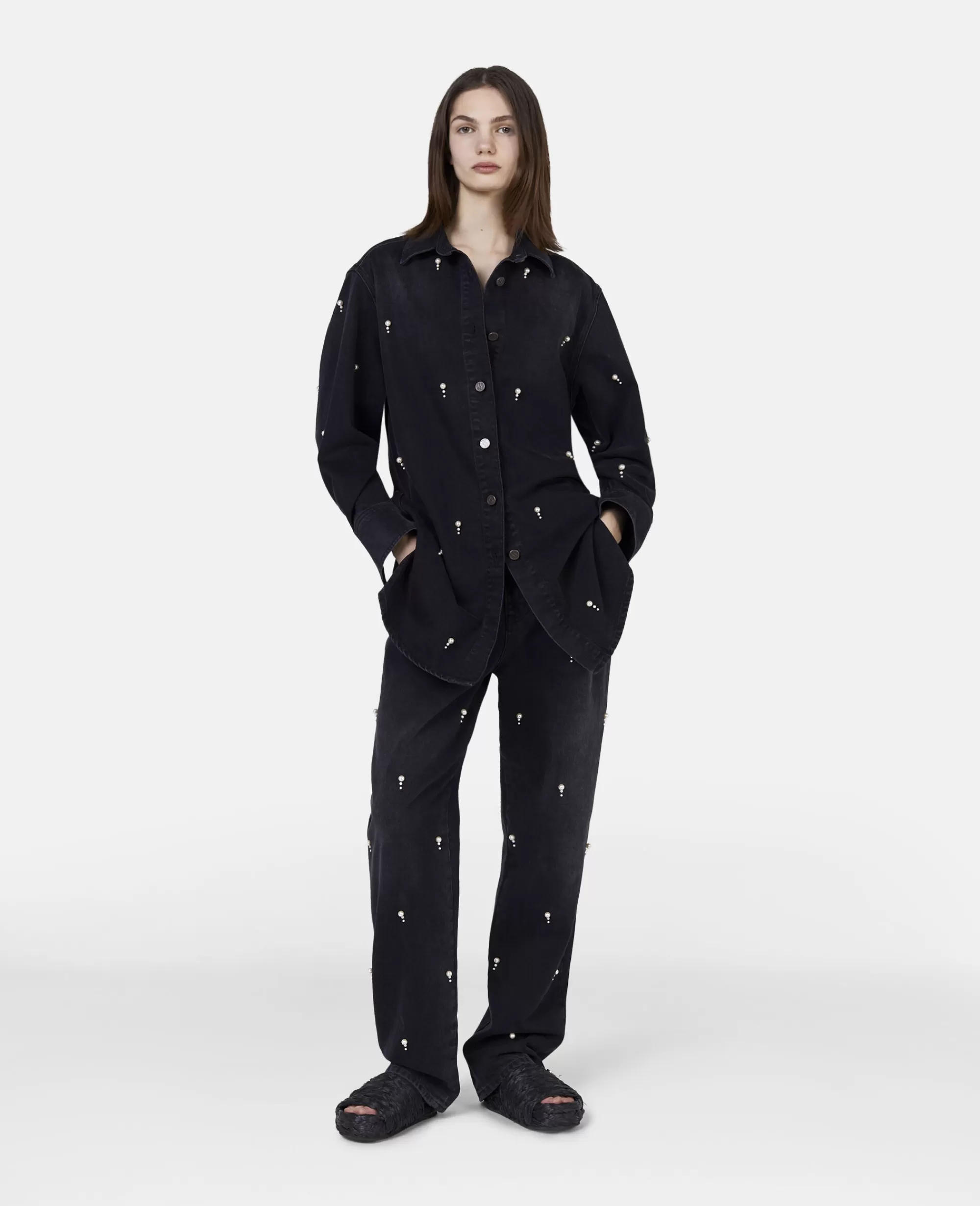 Donna Stella McCartney Denim>Camicia In Denim Con Perle Ricamate