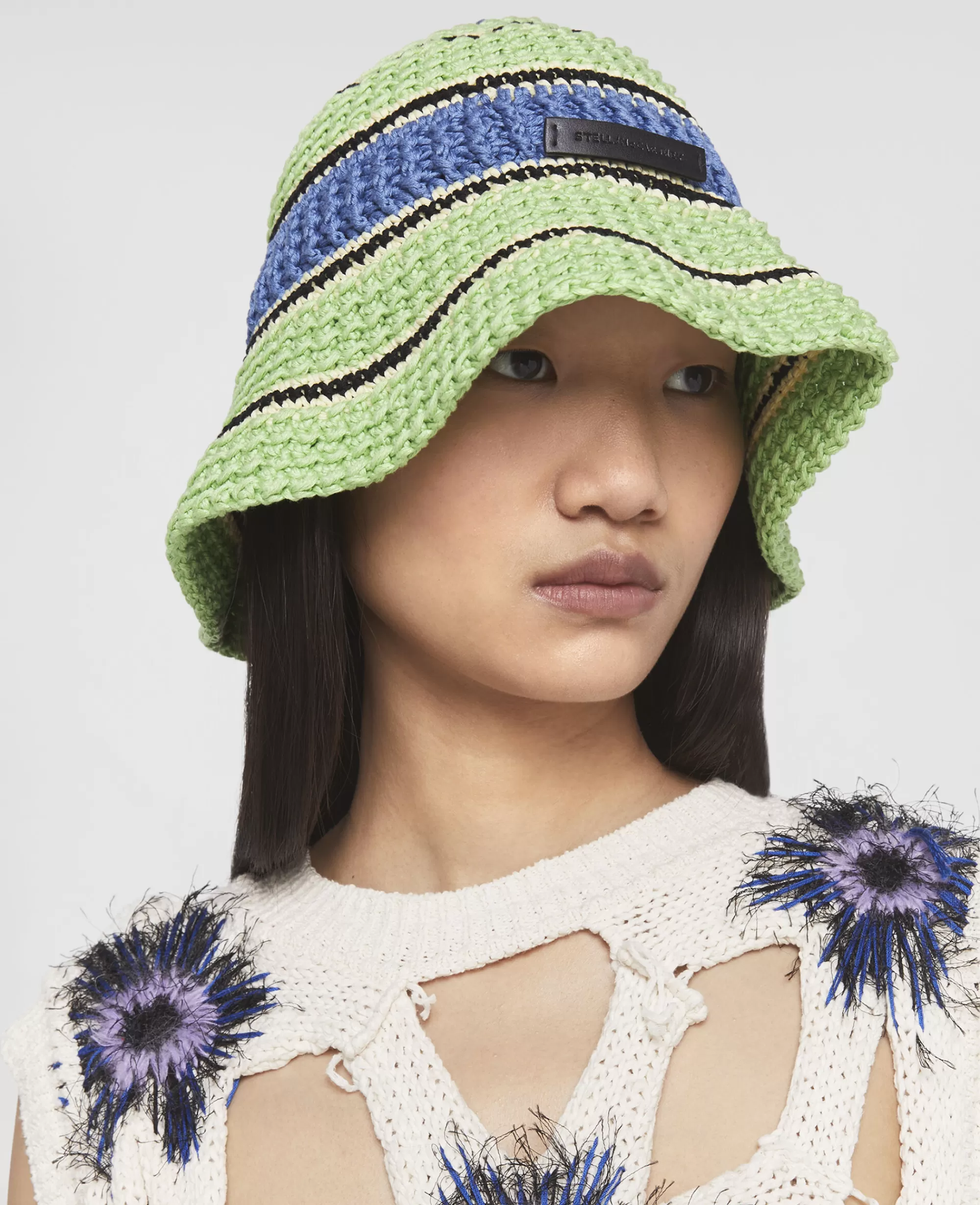 Donna Stella McCartney Cappelli E Sciarpe>Cappello A Secchiello In Cotone Crochet Logo