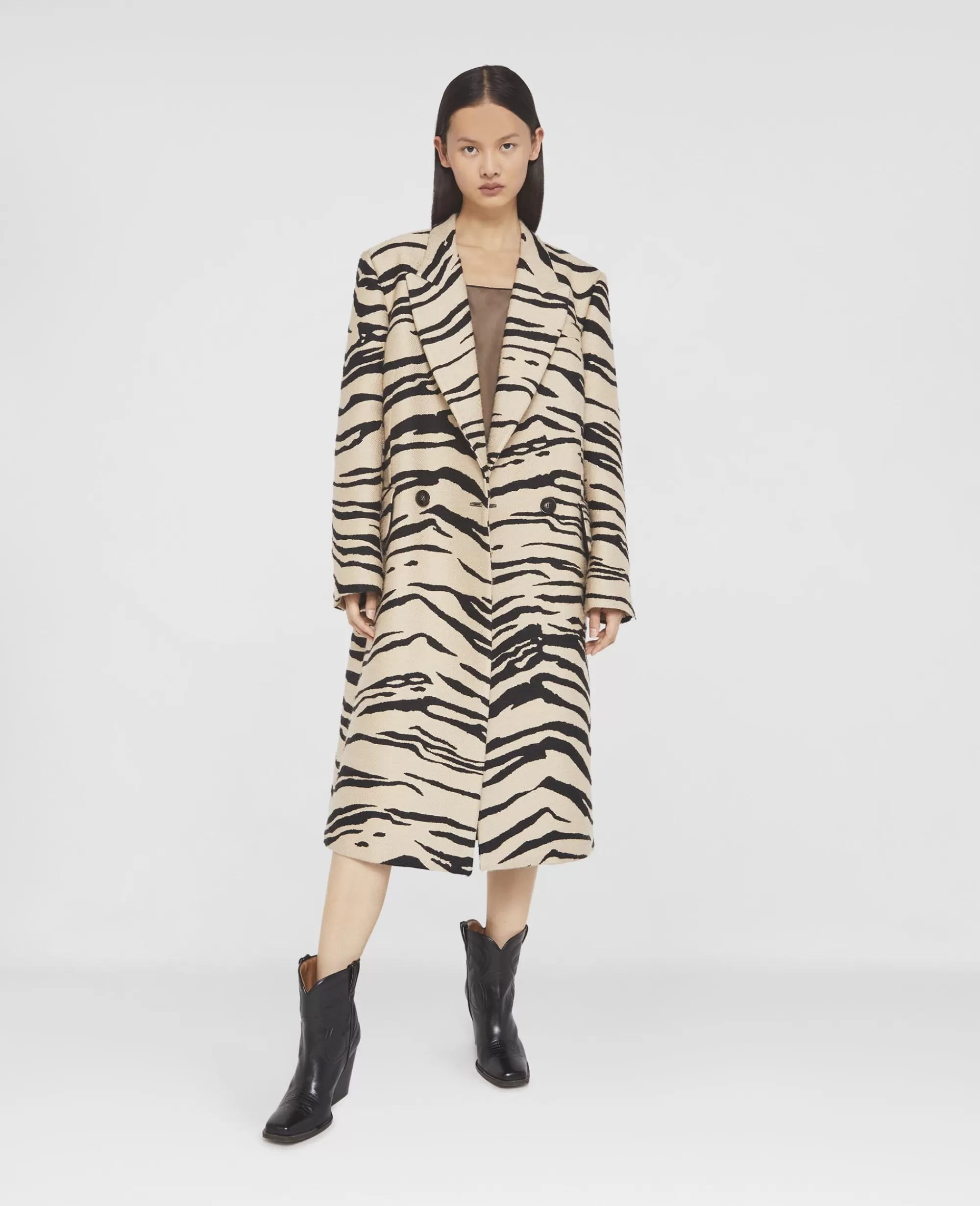 Donna Stella McCartney Giacche E Cappotti>Cappotto Doppiopetto Con Stampa Tigre