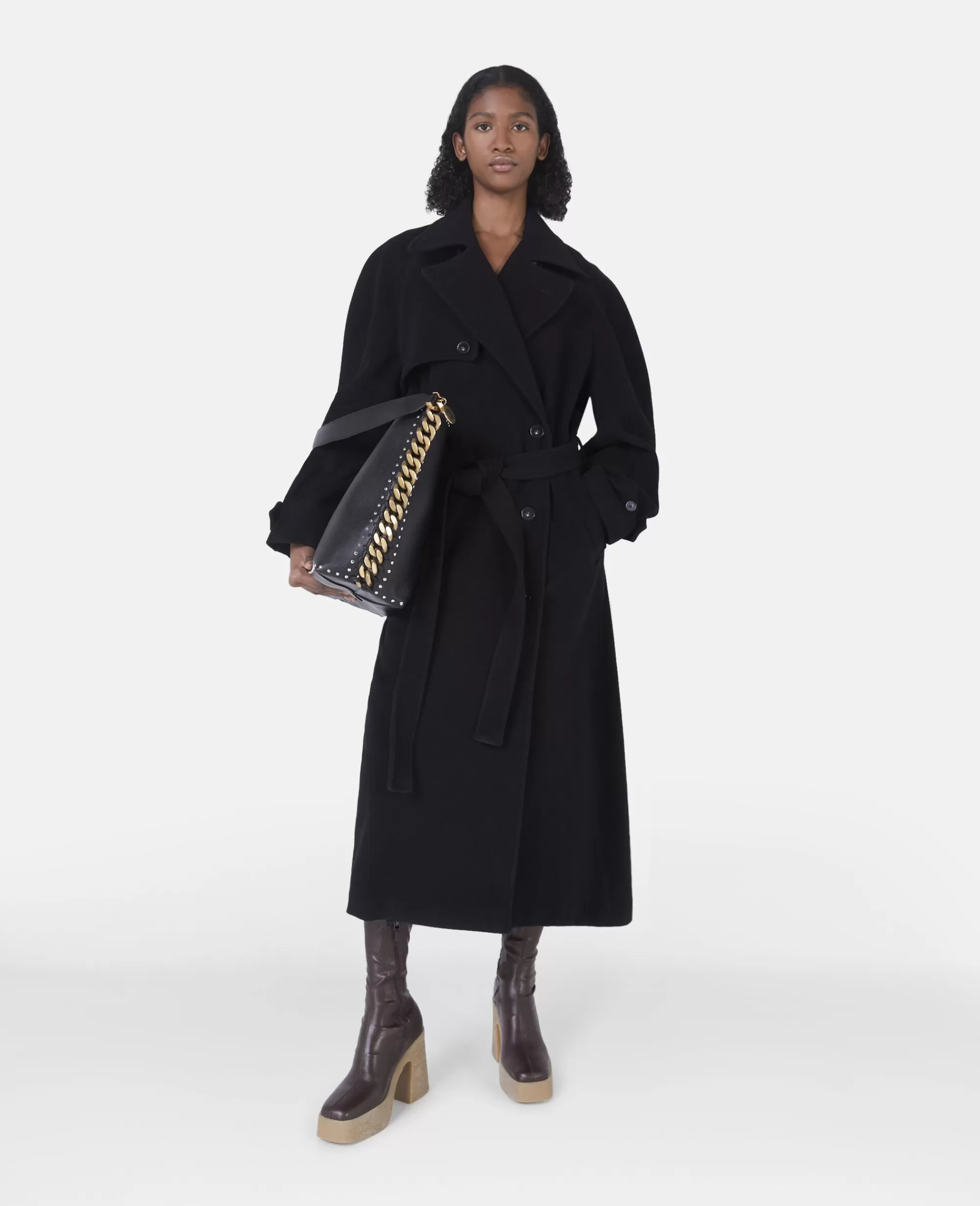 Donna Stella McCartney Giacche E Cappotti>Cappotto Lungo Con Cintura E Maniche Larghe E Arrotondate