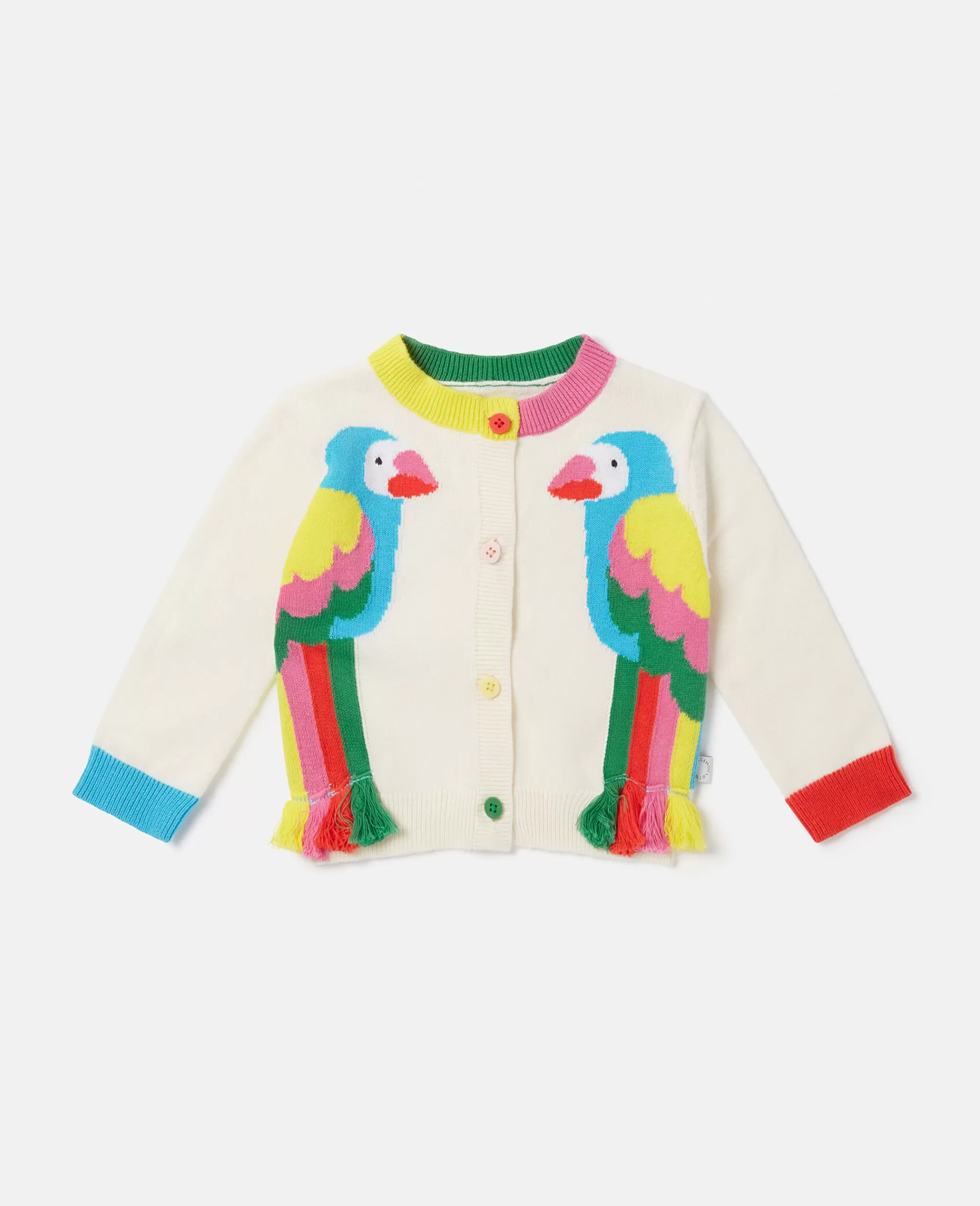 Bambini Stella McCartney T-Shirt>Cardigan Con Frange In Maglia Con Intarsio Due Pappagalli