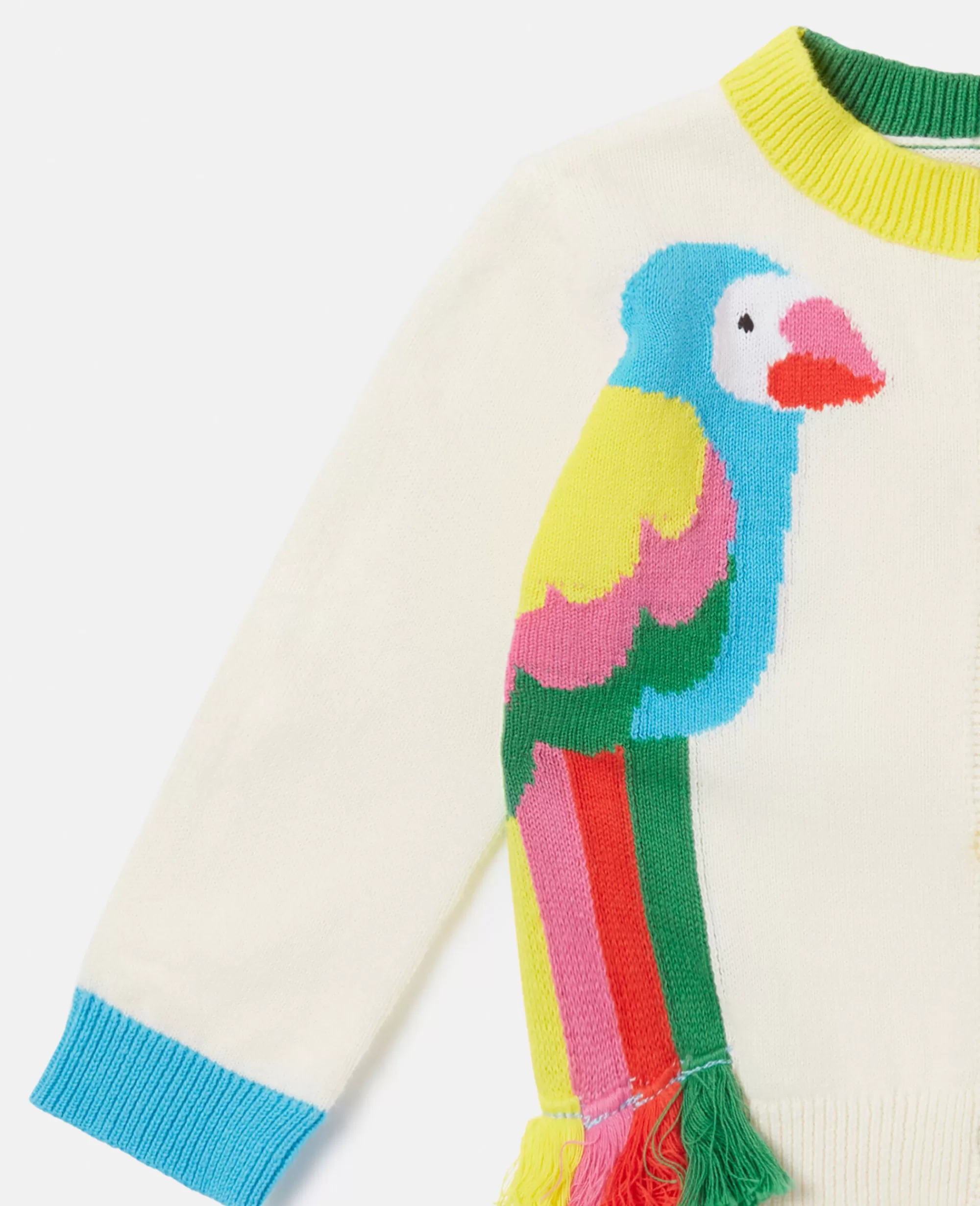 Bambini Stella McCartney T-Shirt>Cardigan Con Frange In Maglia Con Intarsio Due Pappagalli