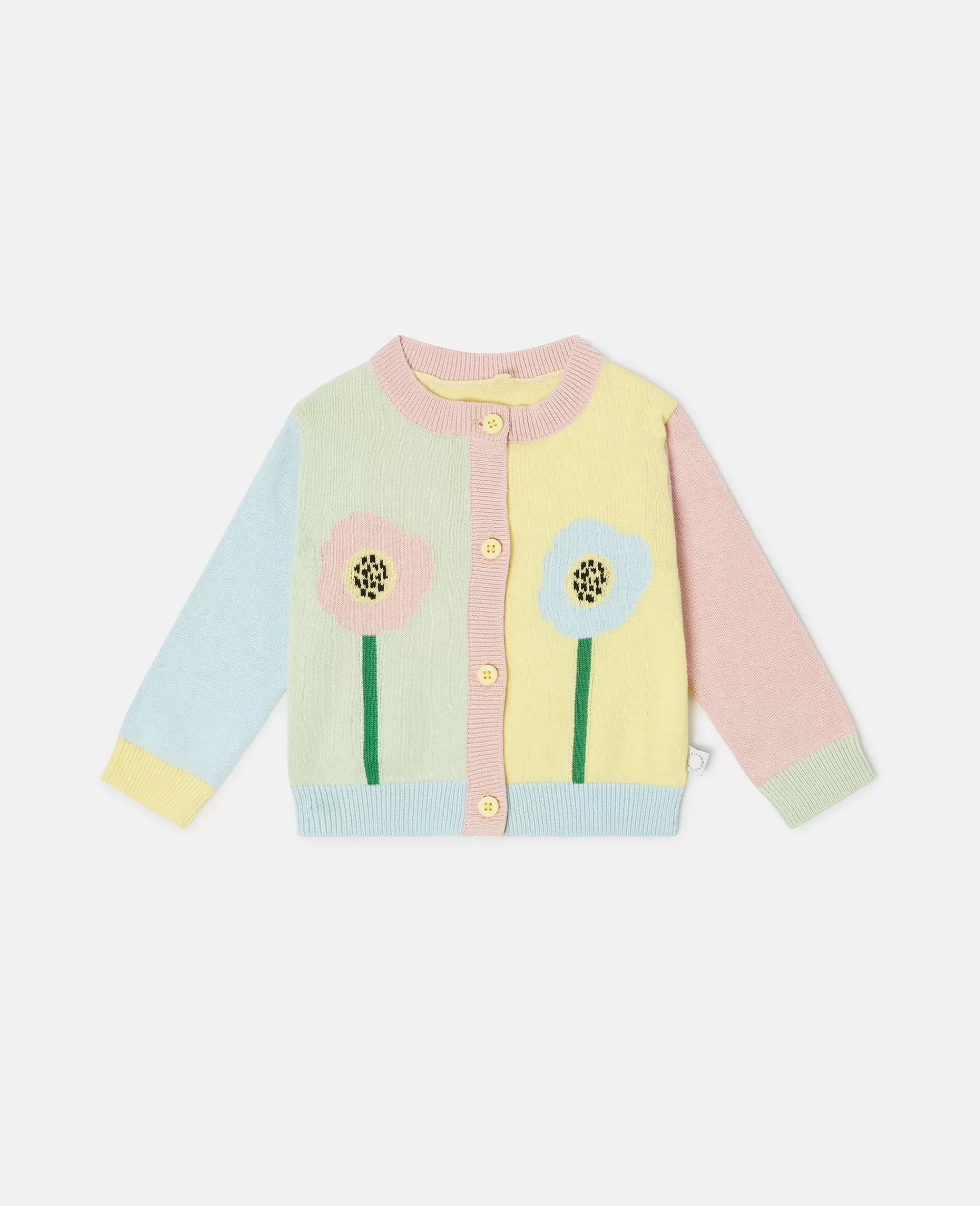 Bambini Stella McCartney T-Shirt>Cardigan In Maglia Con Intarsio Fiore A Blocchi Di Colore