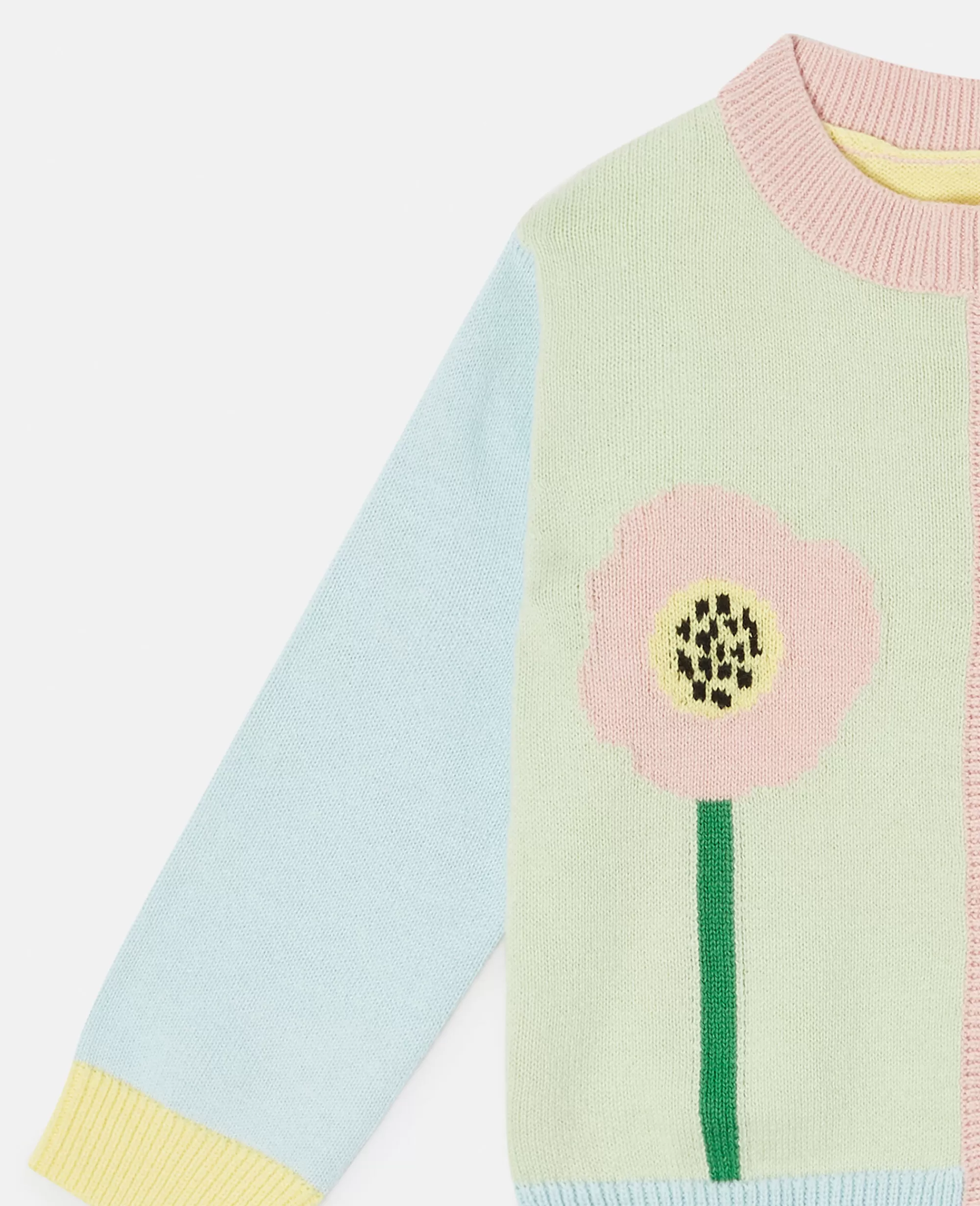 Bambini Stella McCartney T-Shirt>Cardigan In Maglia Con Intarsio Fiore A Blocchi Di Colore