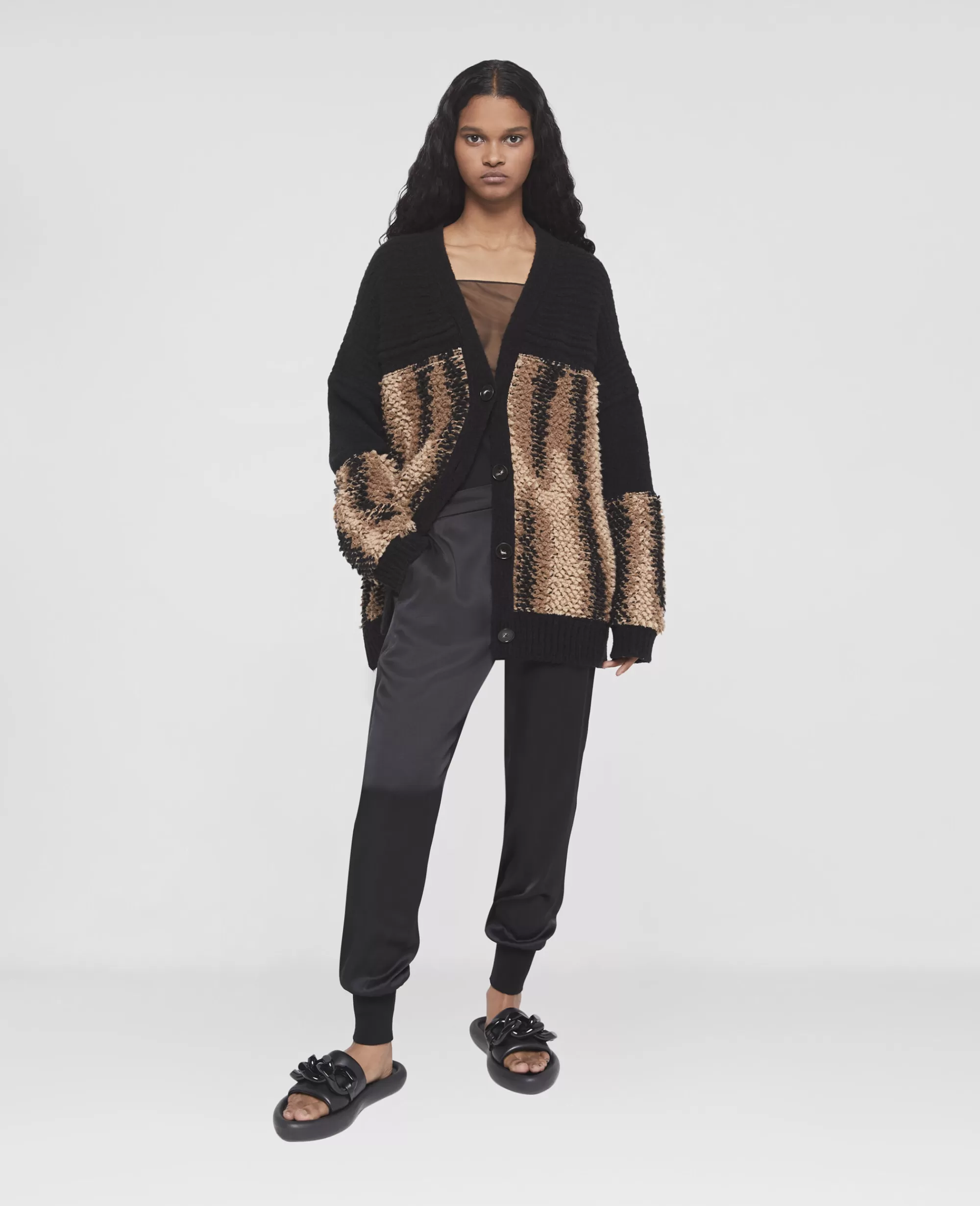 Donna Stella McCartney Maglieria>Cardigan In Maglia Testurizzata Con Pannelli Furfreefur