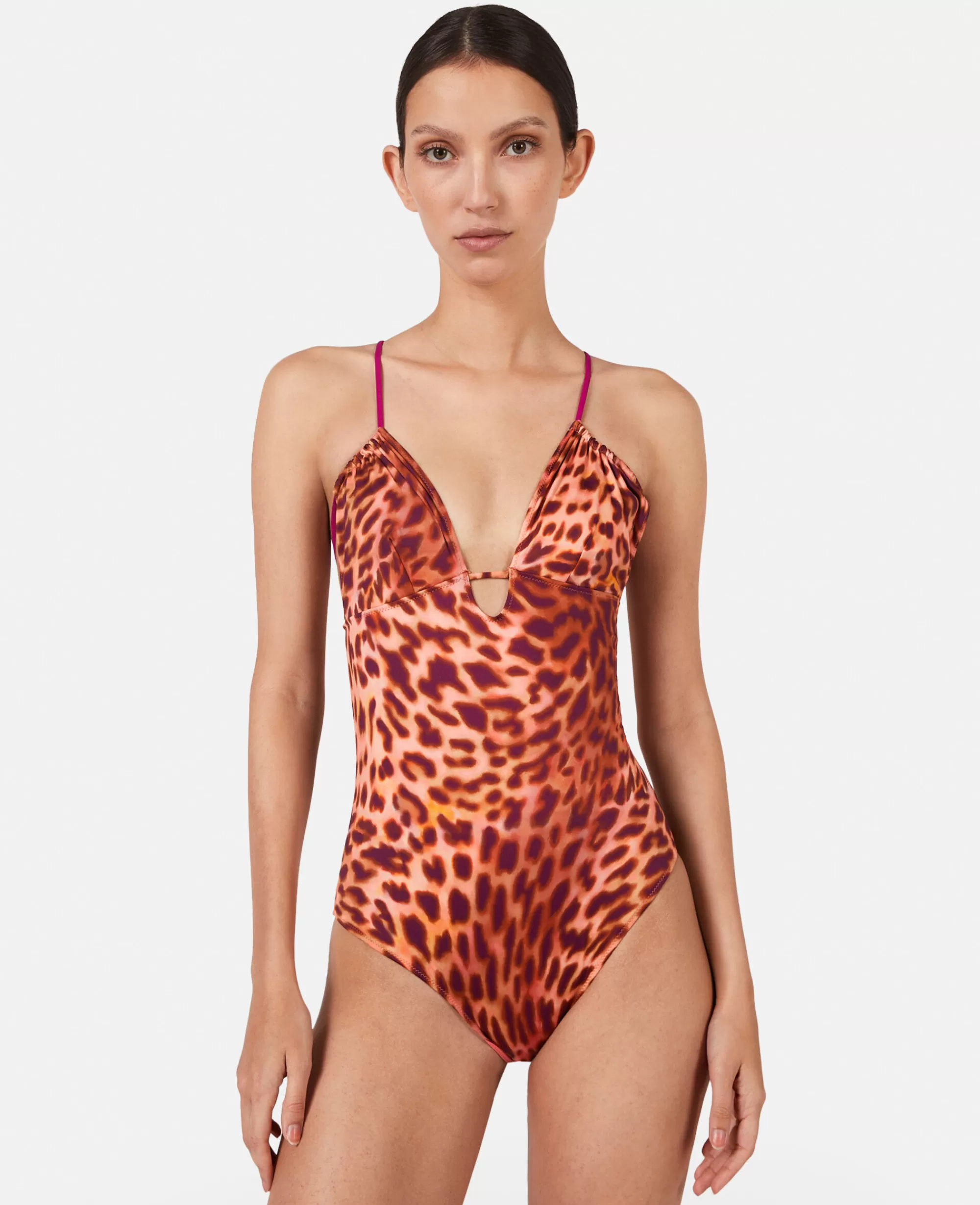 Donna Stella McCartney Costumi Da Bagno>Costume Da Bagno Con Incrocio Sul Retro E Stampa Ghepardo Sfumata