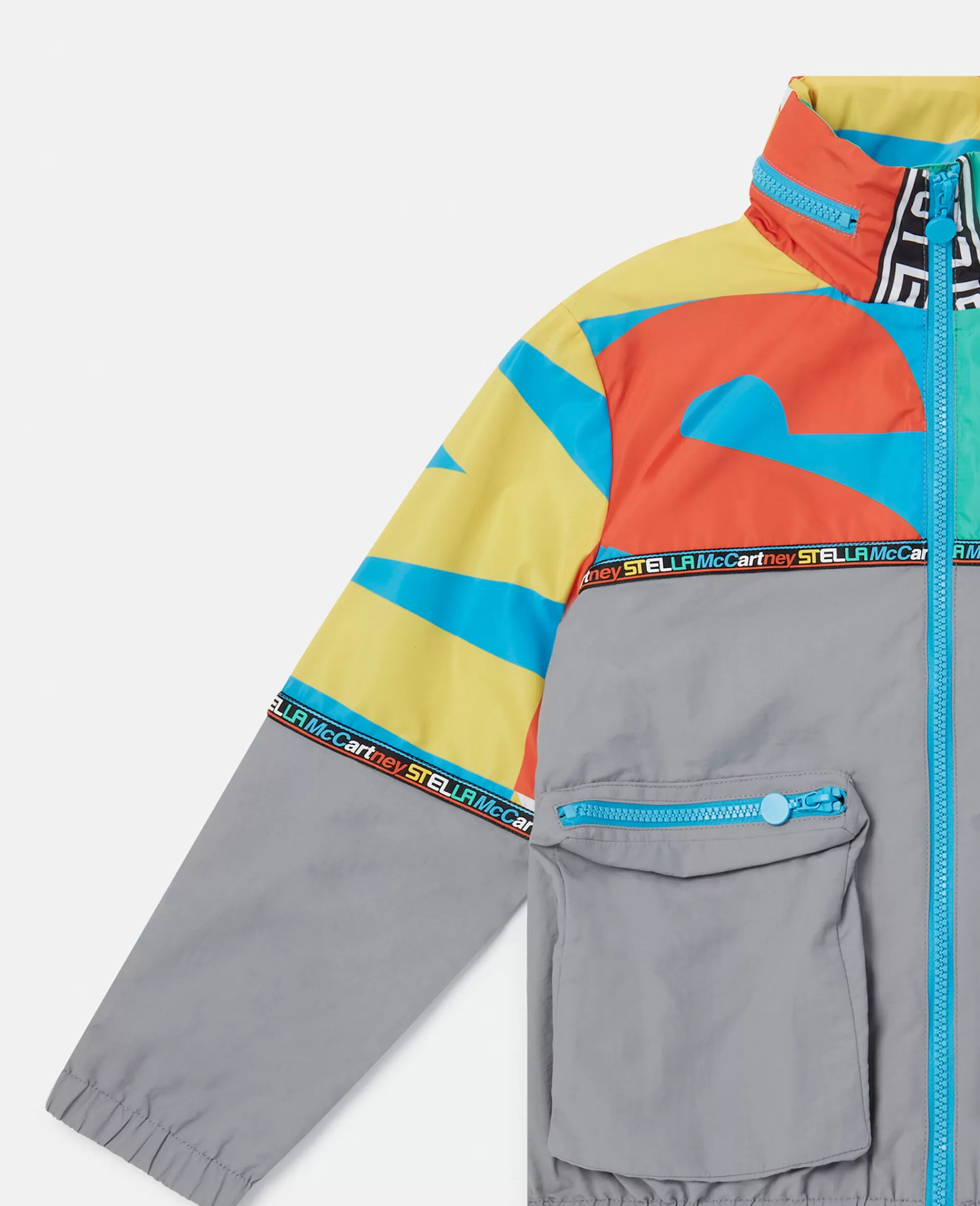 Bambini Stella McCartney Capispalla>Giacca Con Cappuccio Active A Blocchi Di Colore Con Logo Smc