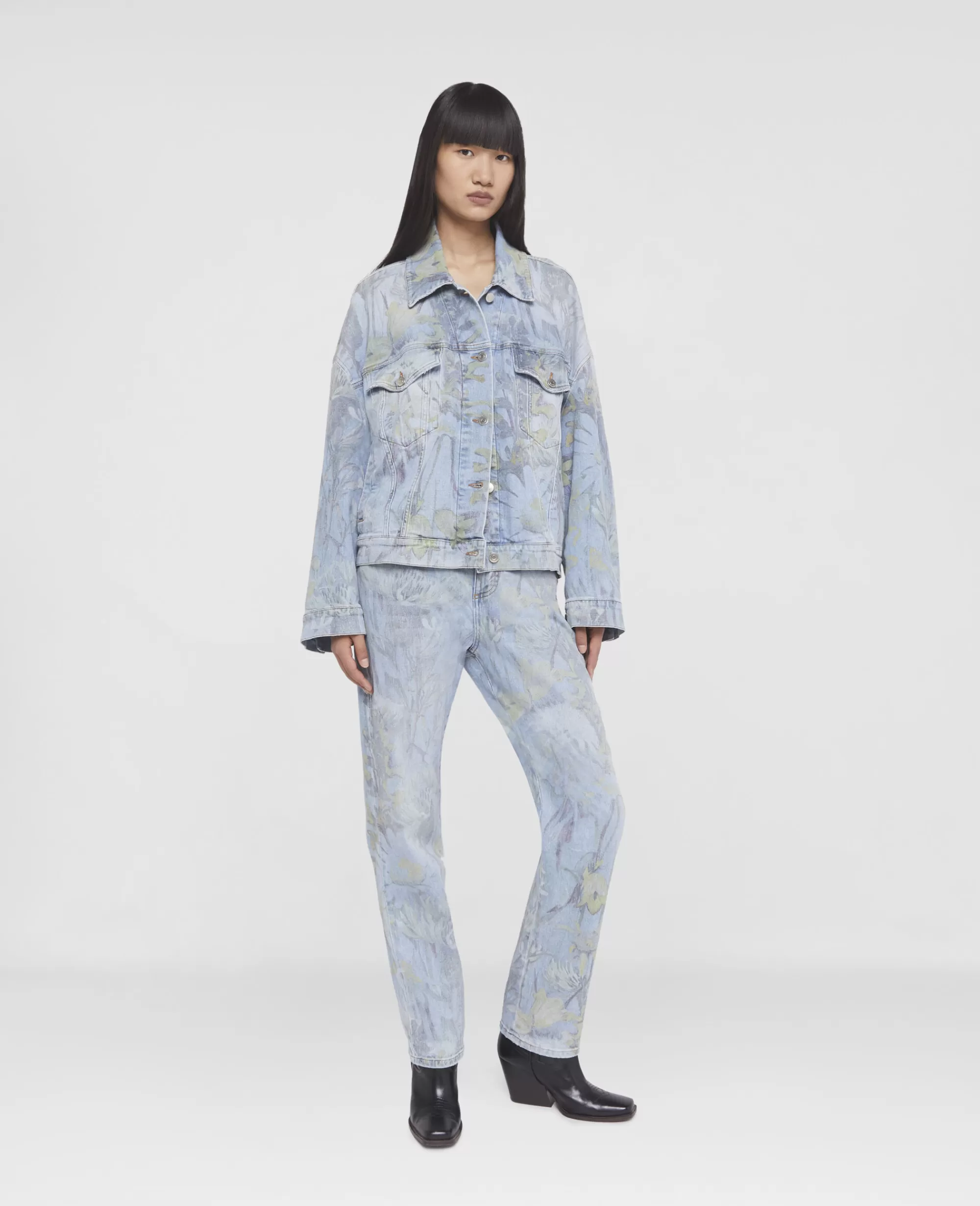 Donna Stella McCartney Denim>Giacca Denim Oversize Con Stampa Flora Rewild