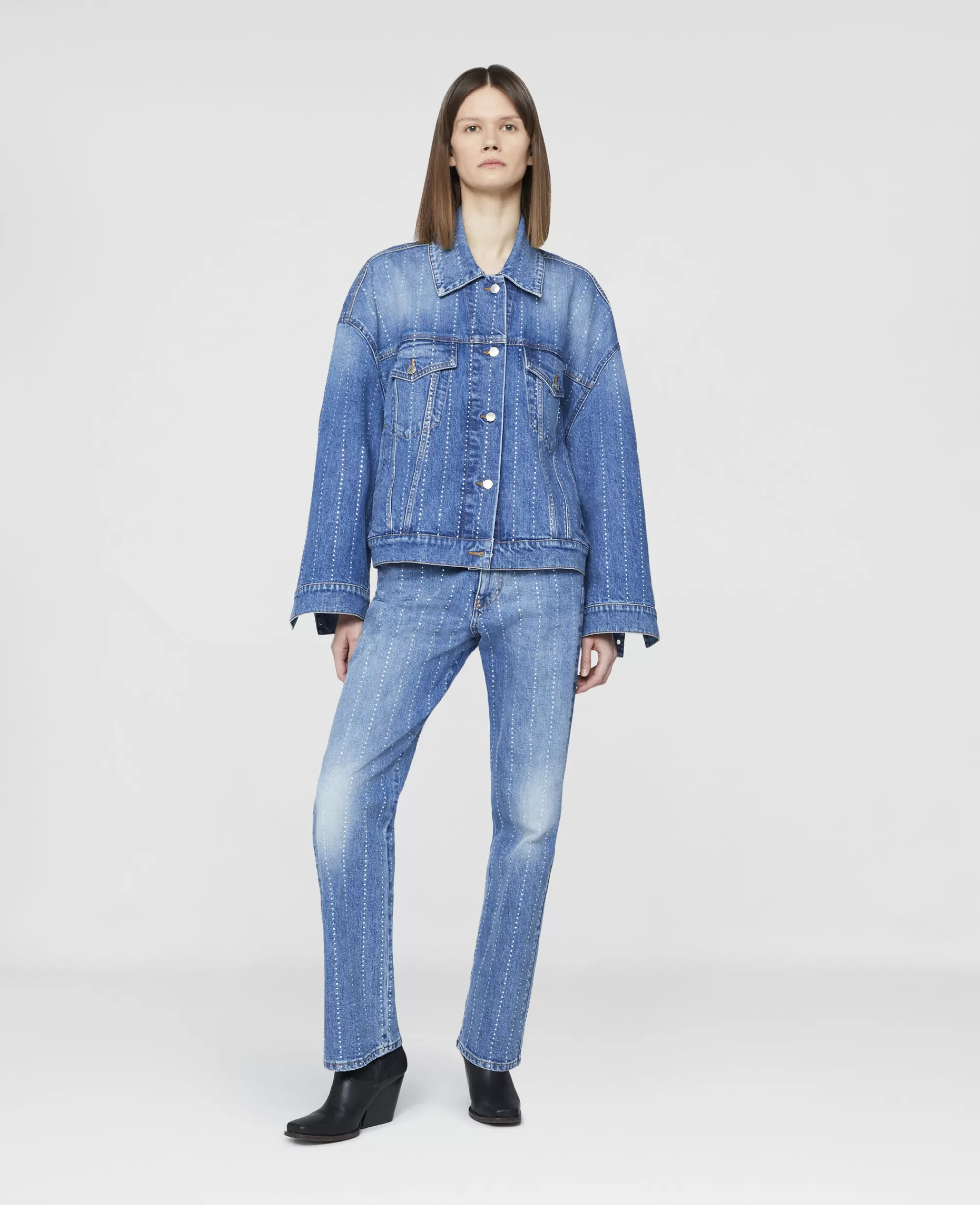 Donna Stella McCartney Denim>Giacca In Denim Oversize A Righe Effetto Diamante