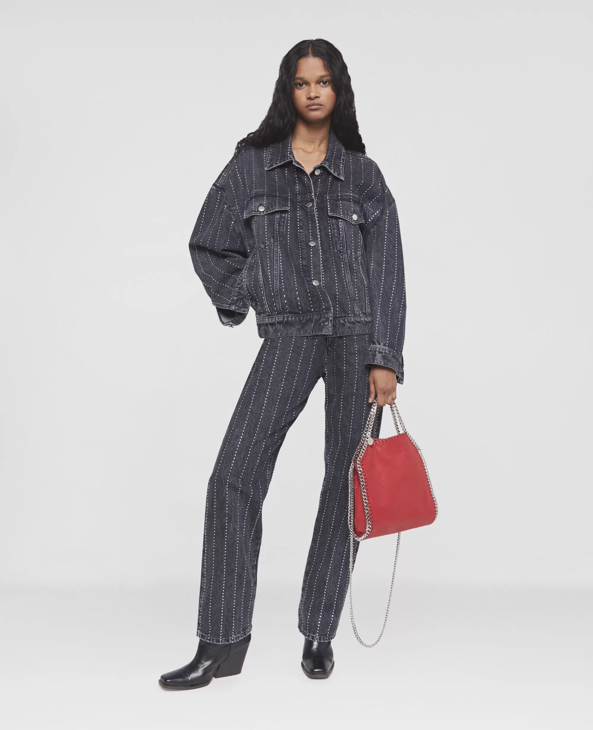 Donna Stella McCartney Denim>Giacca In Denim Oversize Gessatura Cristalli