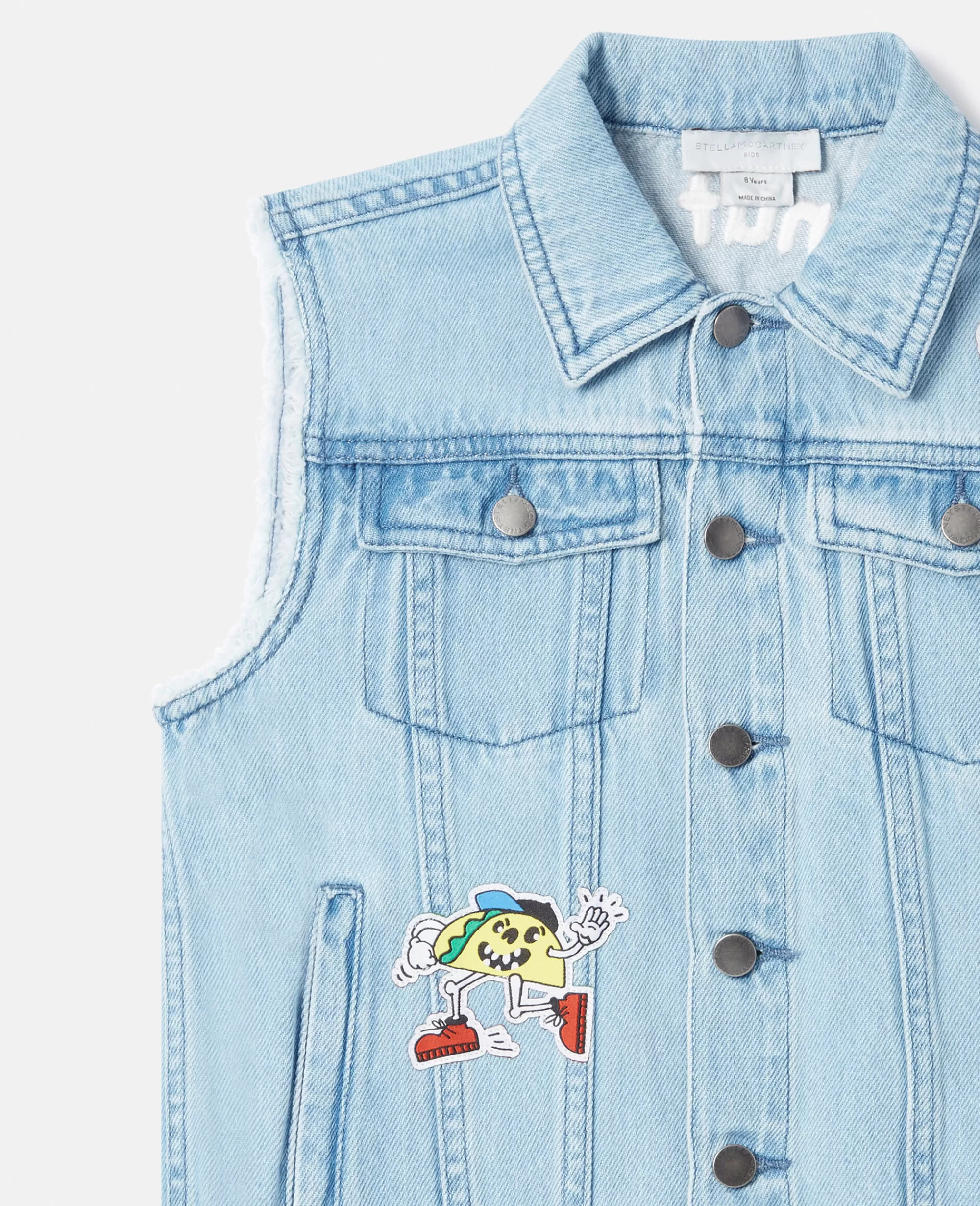 Bambini Stella McCartney Capispalla>Gilet In Denim Con Ricamo Fast Food