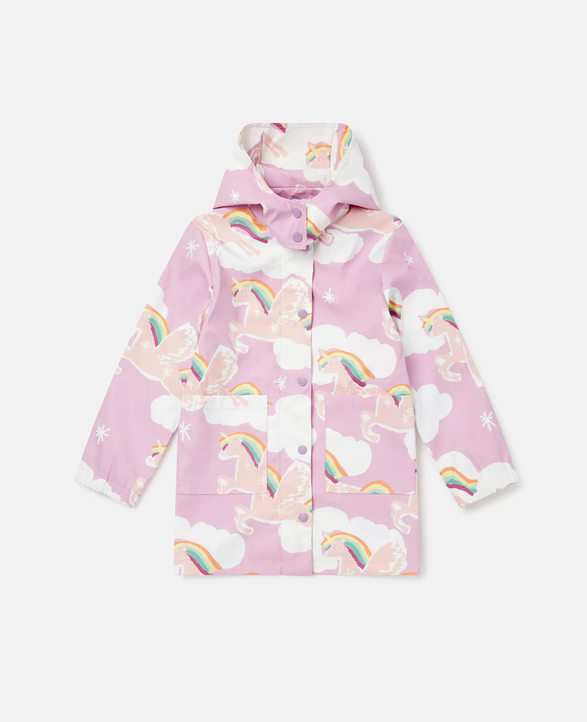 Bambini Stella McCartney Capispalla>Impermeabile Con Cappuccio E Stampa Nuvola Unicorno Arcobaleno