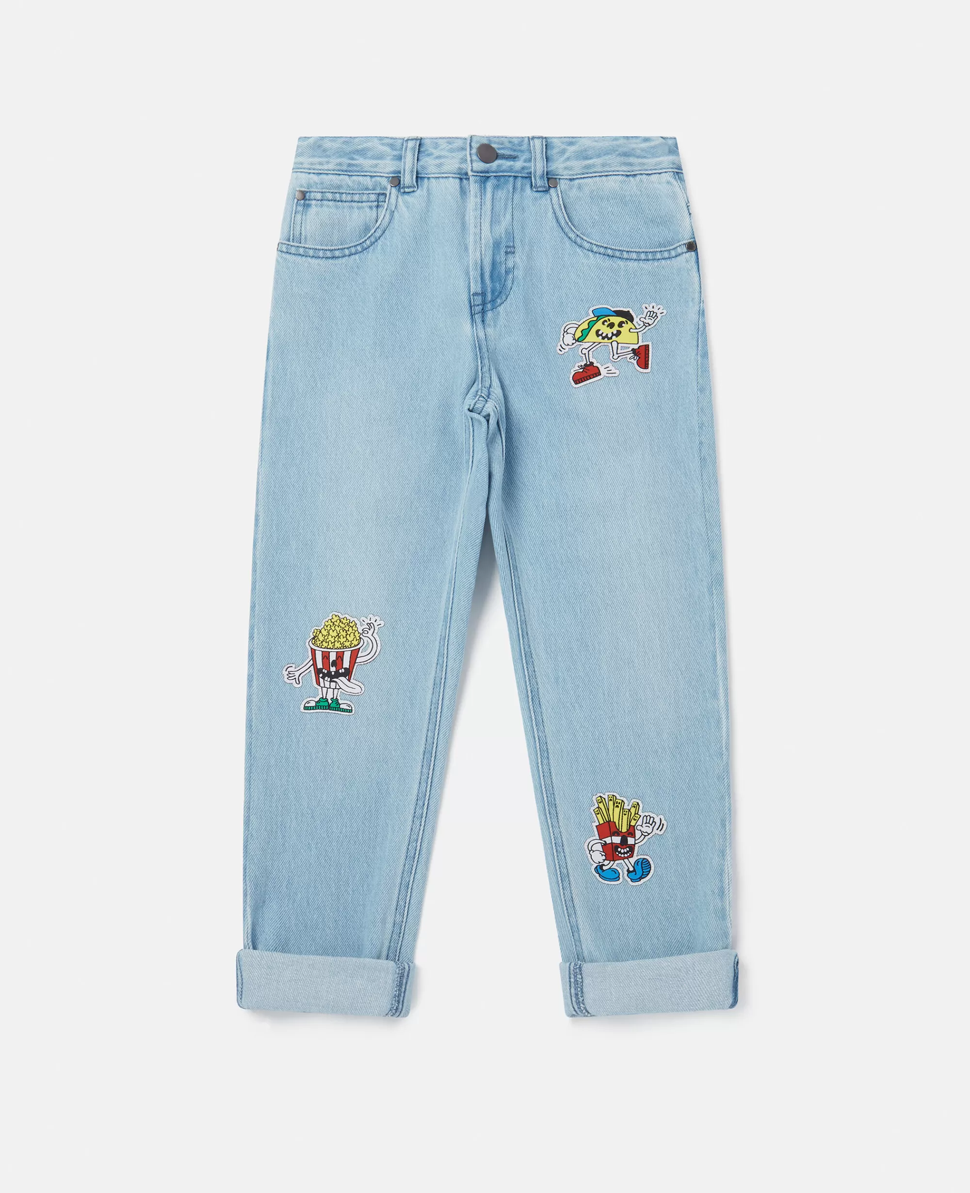 Bambini Stella McCartney Pantaloni E Shorts>Jeans Boyfriend Con Ricamo Fast Food