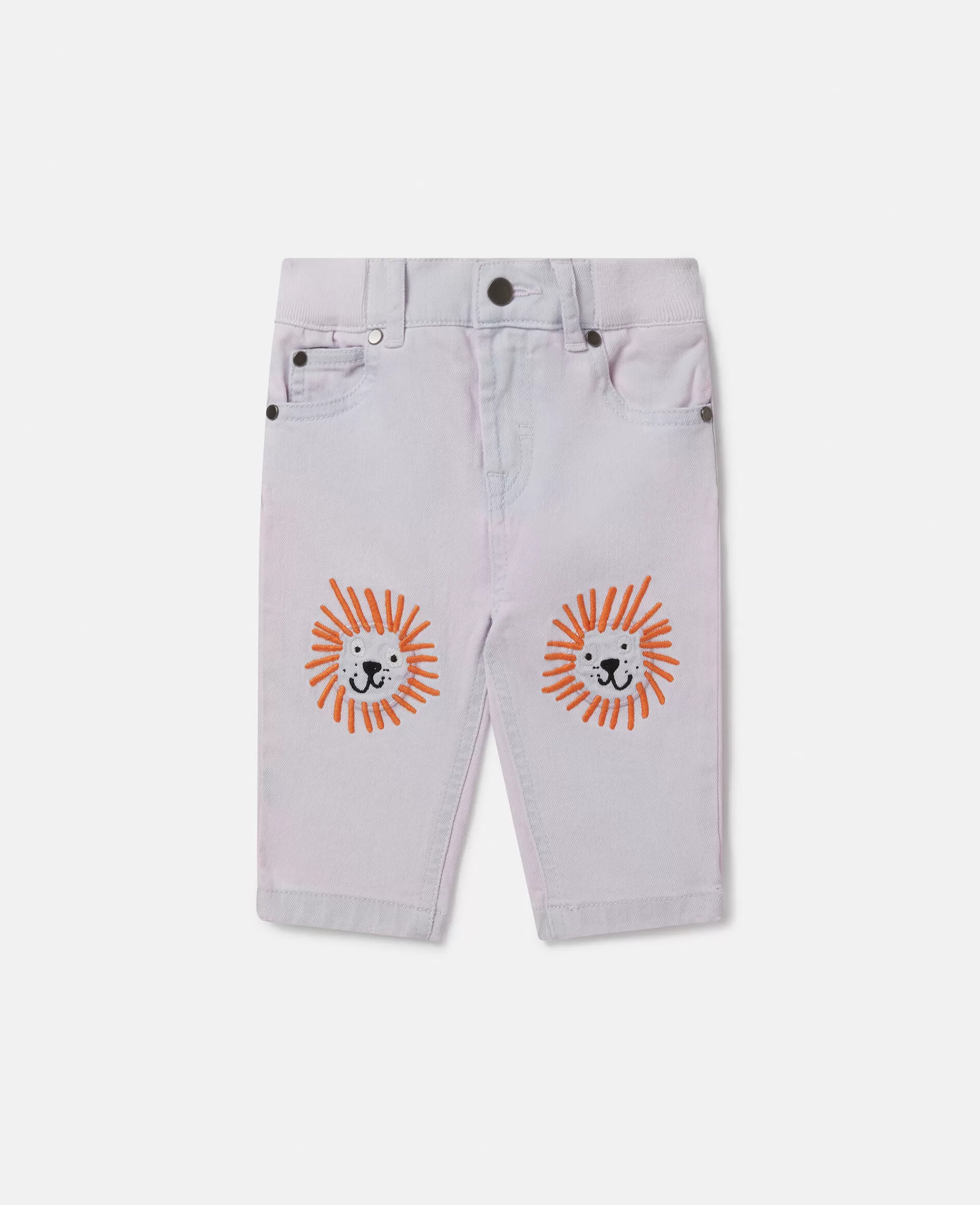 Bambini Stella McCartney Pantaloni E Shorts>Jeans Slim Fit Con Ricamo Leone Applicato Al Ginocchio