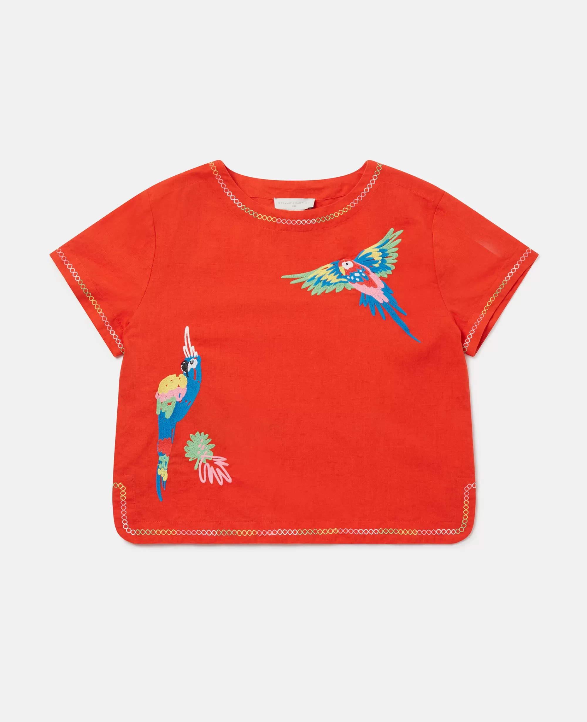 Bambini Stella McCartney T-Shirt>Maglietta In Lino Con Ricamo Pappagallo