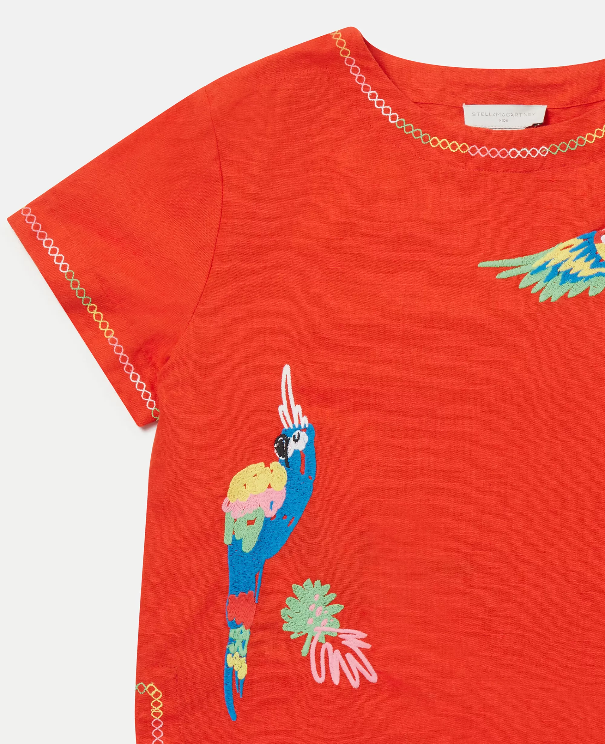 Bambini Stella McCartney T-Shirt>Maglietta In Lino Con Ricamo Pappagallo