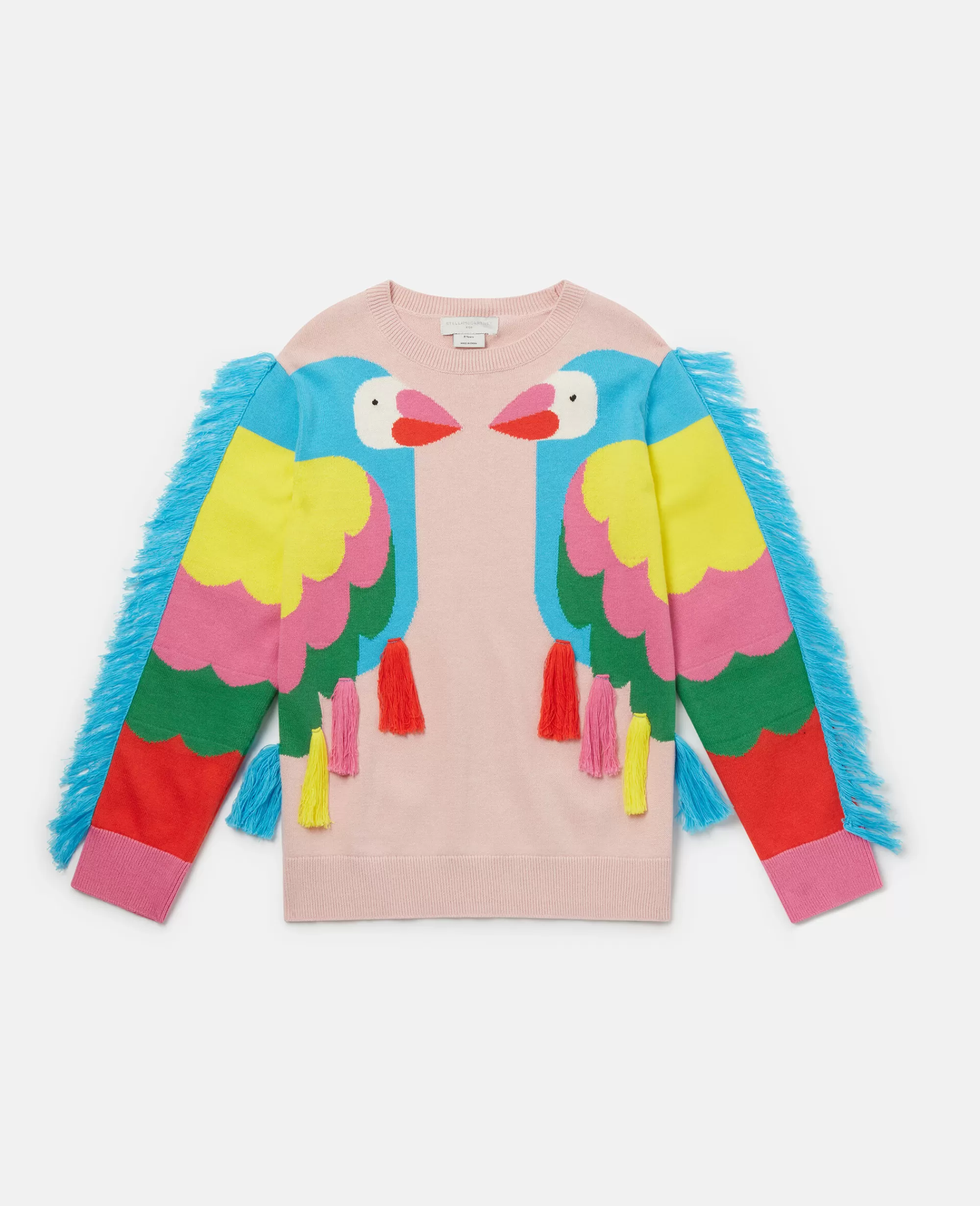 Bambini Stella McCartney Pullover E Cardigan>Maglione Con Frange In Maglia Intarsio Due Pappagalli