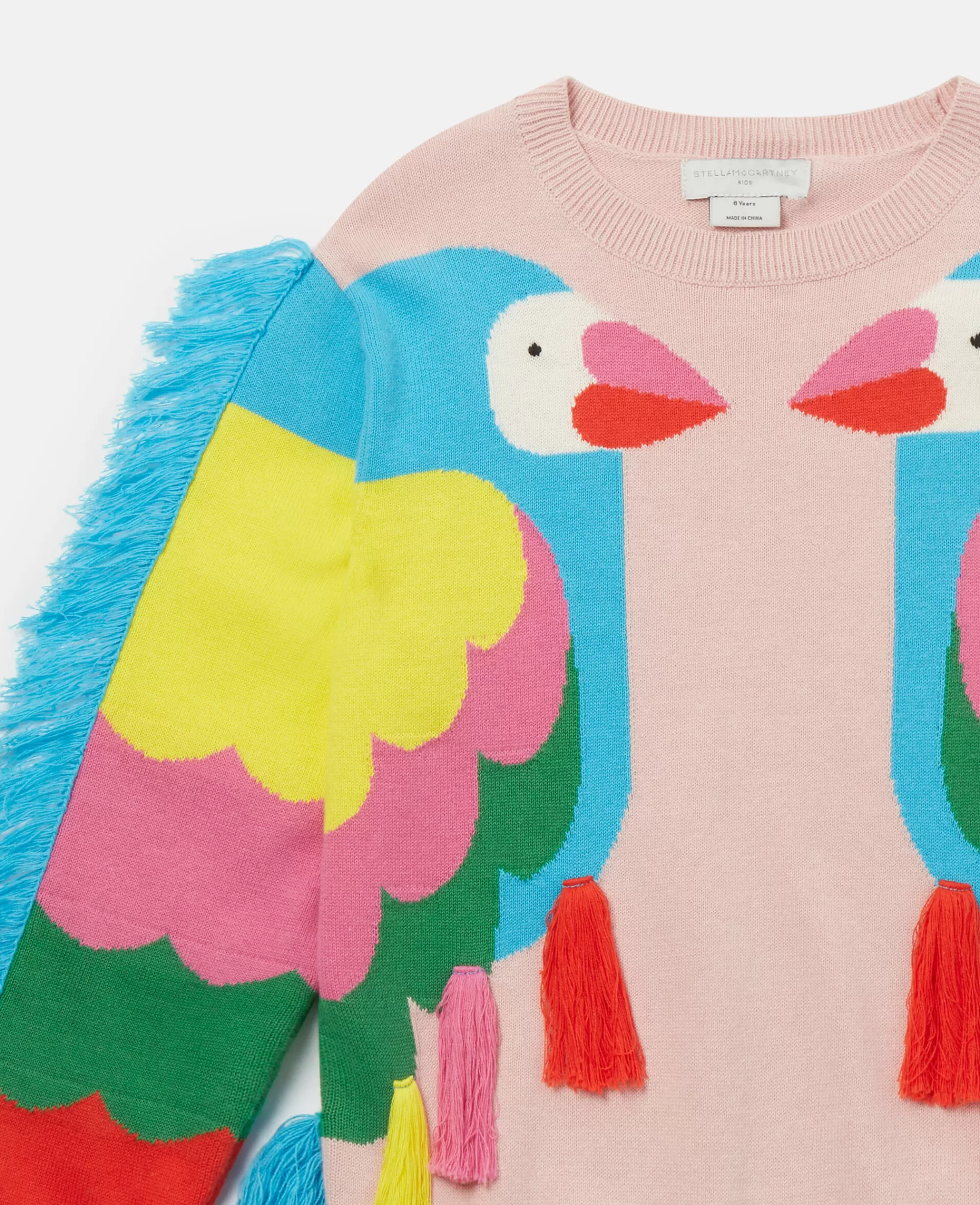 Bambini Stella McCartney Pullover E Cardigan>Maglione Con Frange In Maglia Intarsio Due Pappagalli