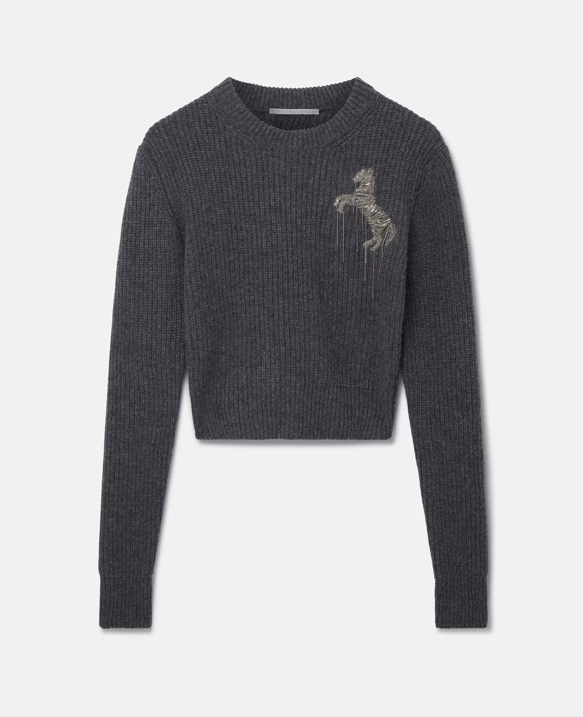 Donna Stella McCartney T-Shirt E Felpe>Maglione Corto Con Cavallo Ricamato In Maglia Metallica