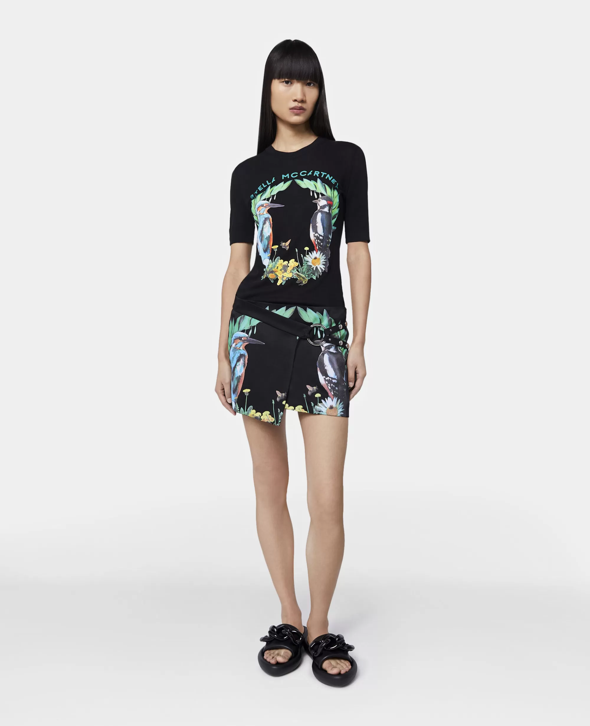Donna Stella McCartney Gonne>Mini Gonna A Portafoglio In Satin Con Stampa Aigrette