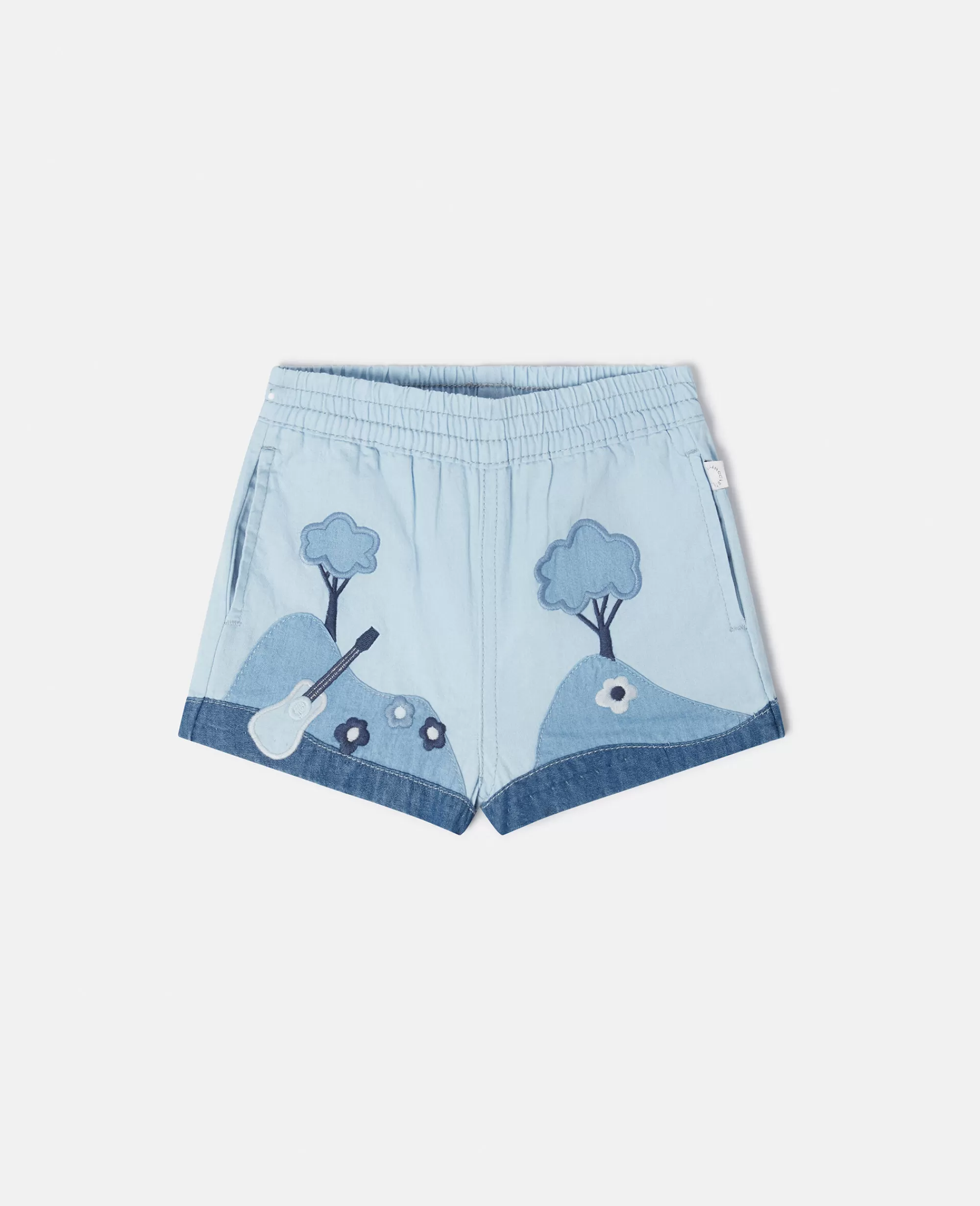 Bambini Stella McCartney Pantaloni E Shorts>Pantaloncini In Chambray Con Paesaggio Patchwork