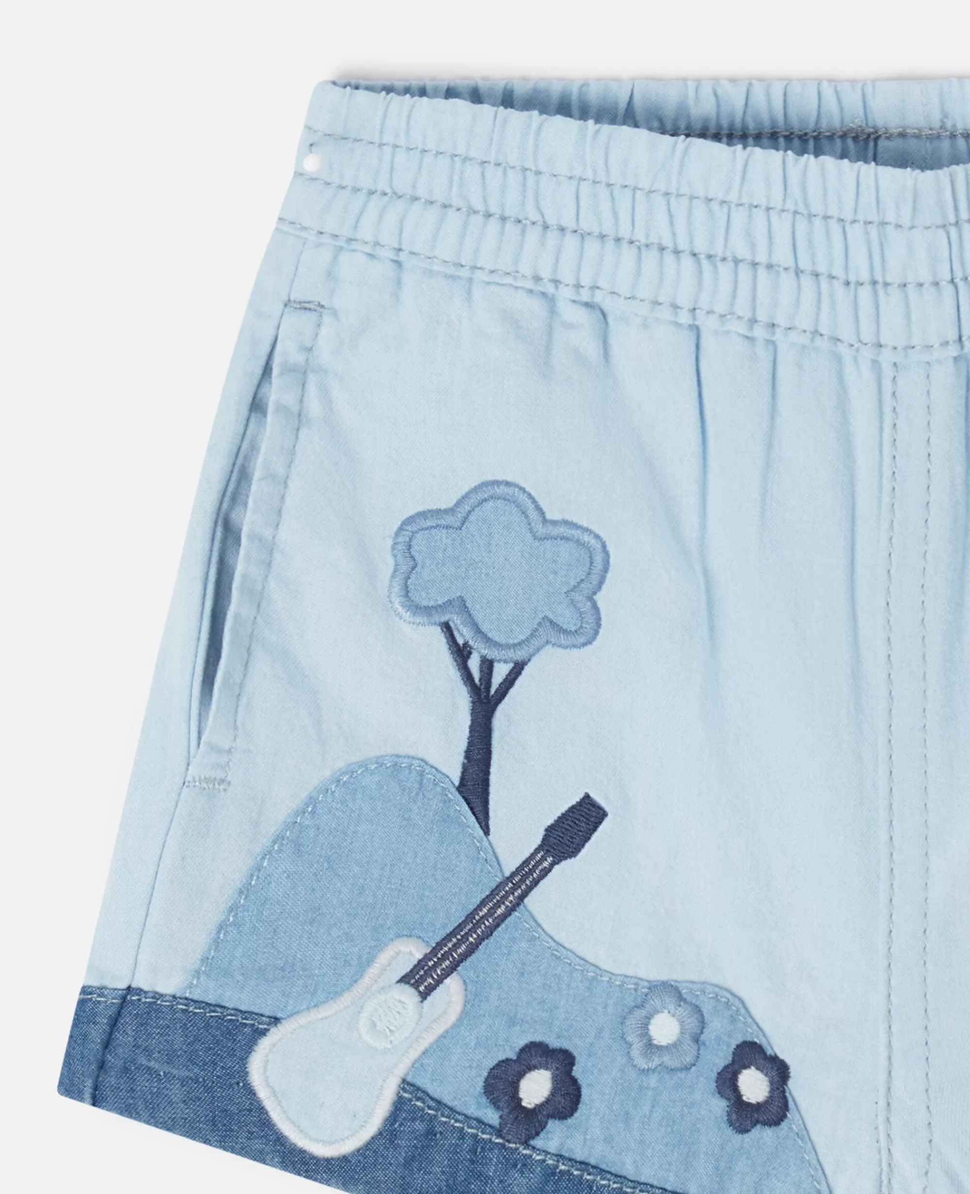 Bambini Stella McCartney Pantaloni E Shorts>Pantaloncini In Chambray Con Paesaggio Patchwork