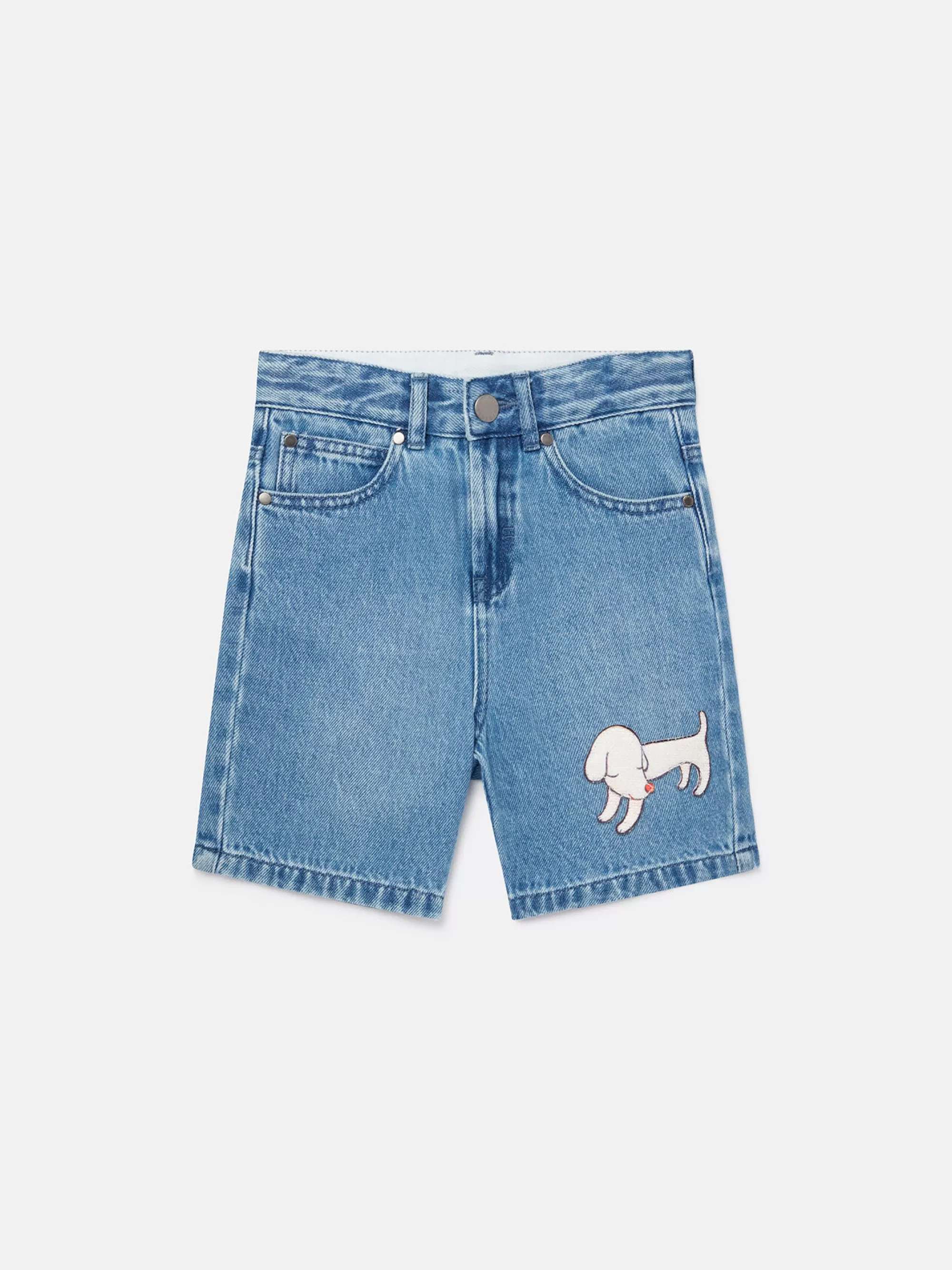 Bambini Stella McCartney Pantaloni E Shorts>Pantaloncini In Denim Con Ricamo Lonesome Puppy