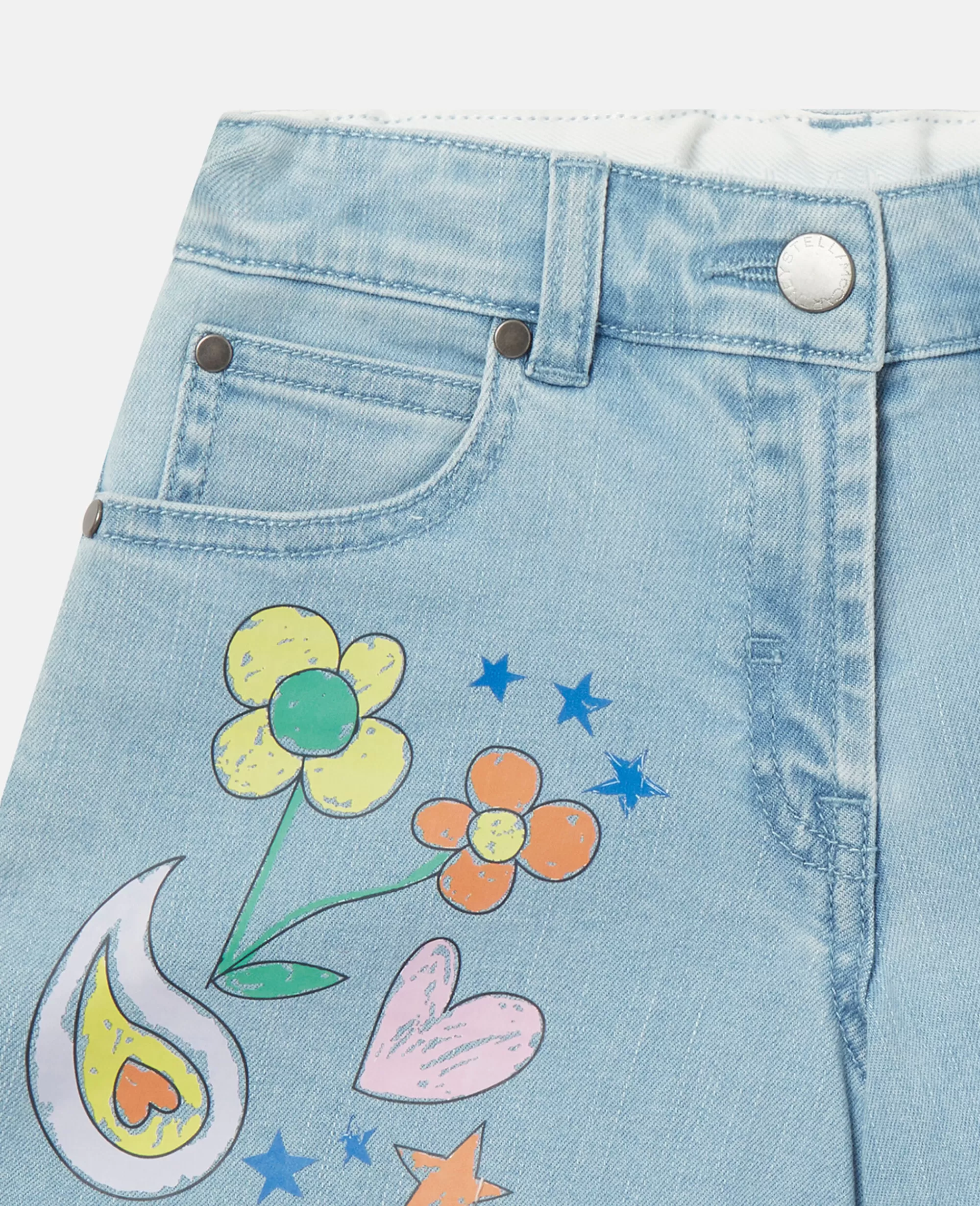 Bambini Stella McCartney Pantaloni E Shorts>Pantaloncini In Denim Con Stampa Disegni