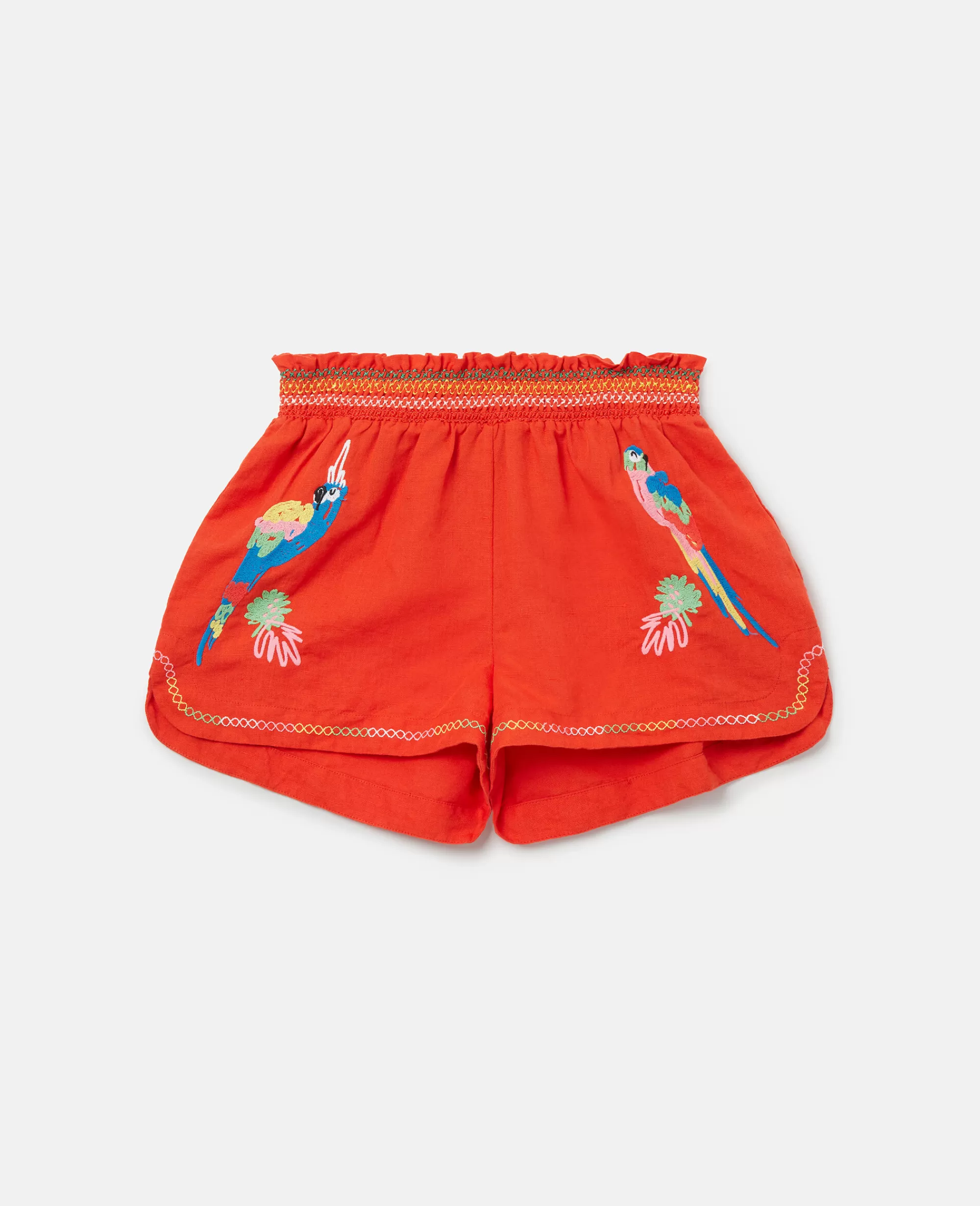 Bambini Stella McCartney Pantaloni E Shorts>Pantaloncini In Lino Con Ricamo Pappagallo