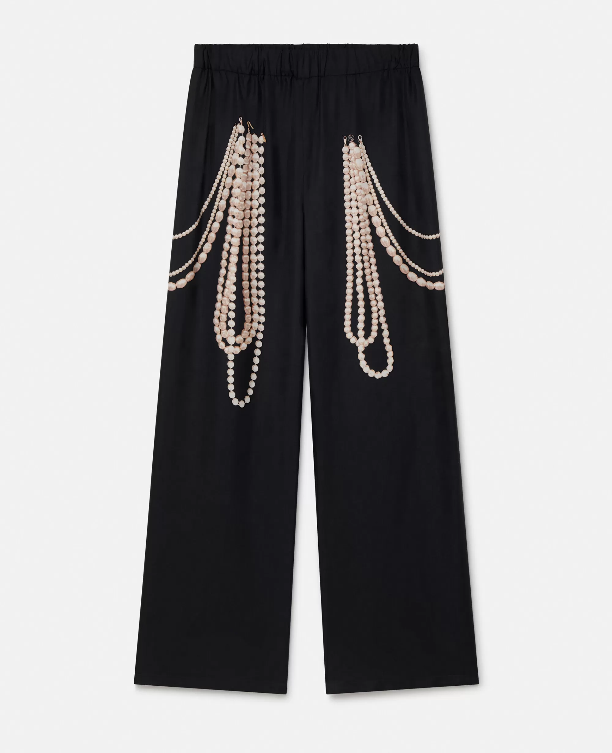Donna Stella McCartney Pantaloni E Shorts>Pantaloni A Gamba Larga In Seta Con Stampa Trompe Loeil Perla