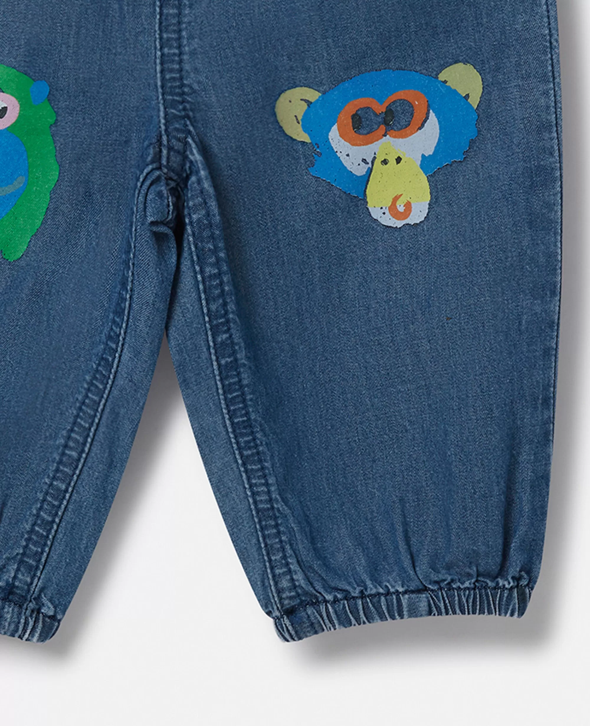 Bambini Stella McCartney Pantaloni E Shorts>Pantaloni In Chambray Con Applicazione Scimmia Al Ginocchio