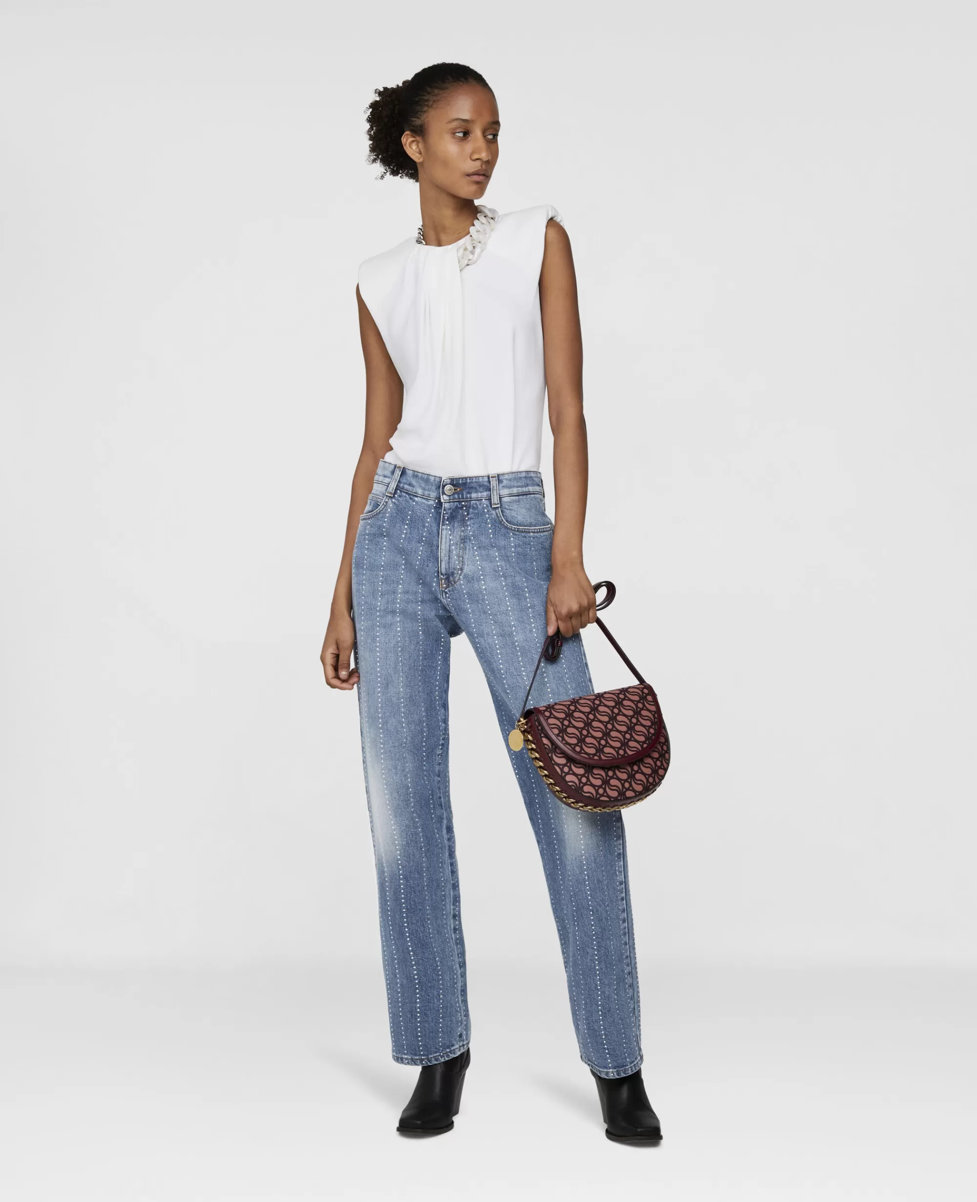 Donna Stella McCartney Denim>Pantaloni In Denim Dritti A Righe Effetto Diamante