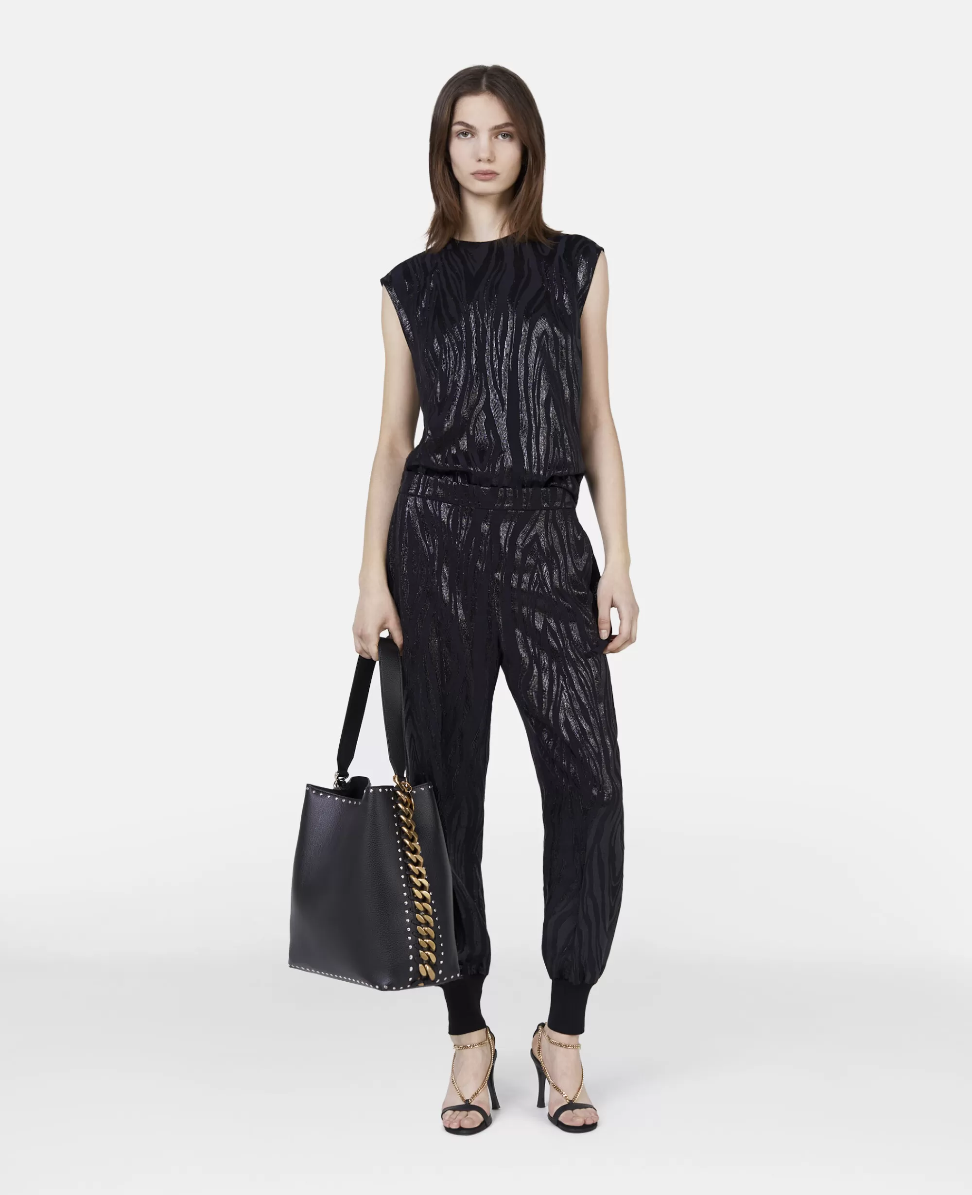 Donna Stella McCartney Pantaloni E Shorts>Pantaloni Sportivi In Lurex Con Stampa Venatura Del Legno