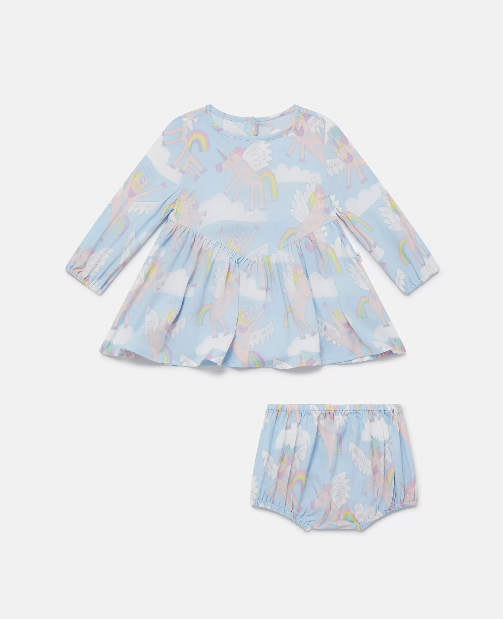 Bambini Stella McCartney Vestiti E Tutine>Set Vestito E Bloomer Con Stampa Unicorno Arcobaleno