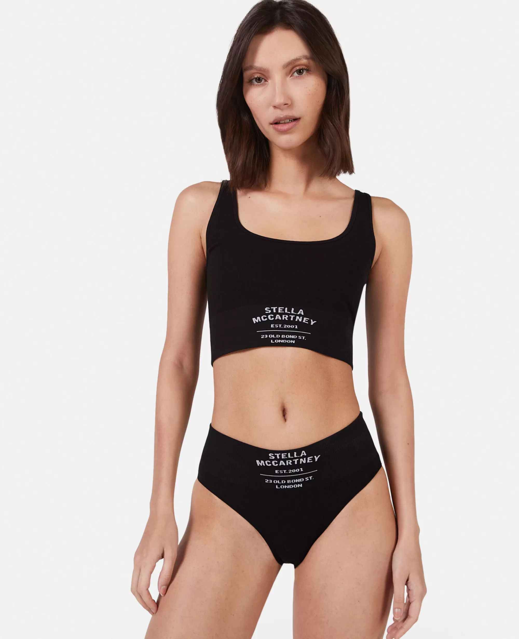 Donna Stella McCartney Lingerie E Sleepwear>Slip A Vita Alta In Maglia A Coste Con Logo